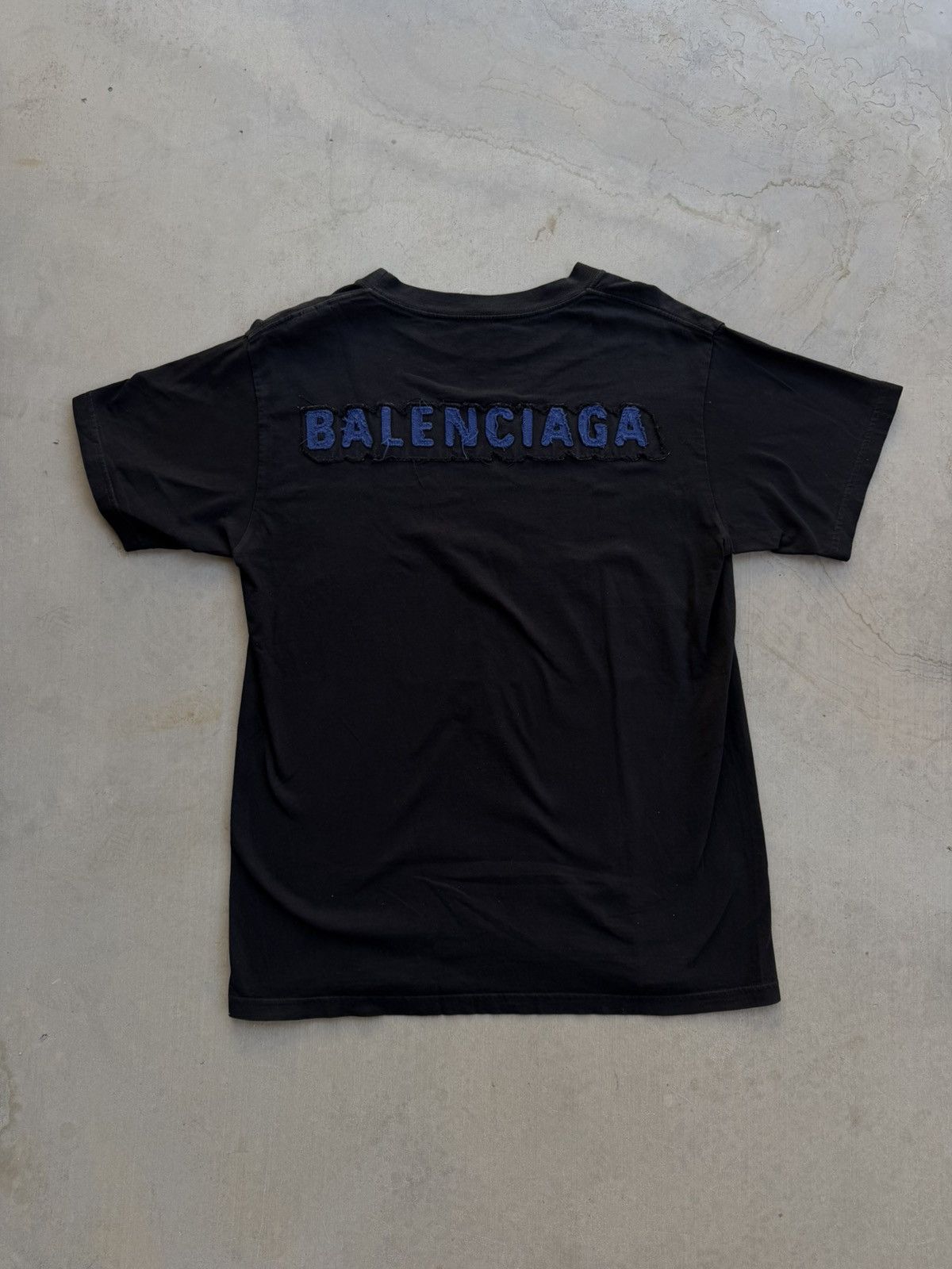 Balenciaga Embroidered Back Logo T-Shirt – Black / Blue
