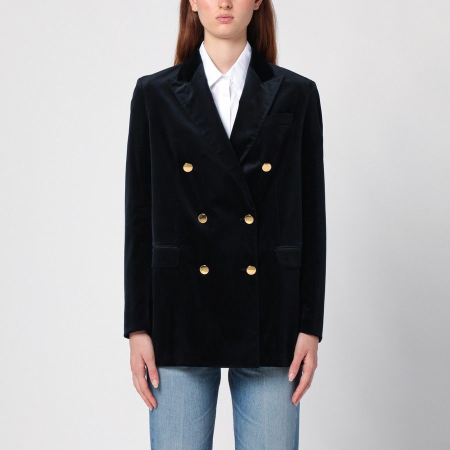 Tagliatore o1d2blof1024 Double-Breasted Jacket In Blue Velvet Size L / US 10 / IT 46 - 1 Thumbnail