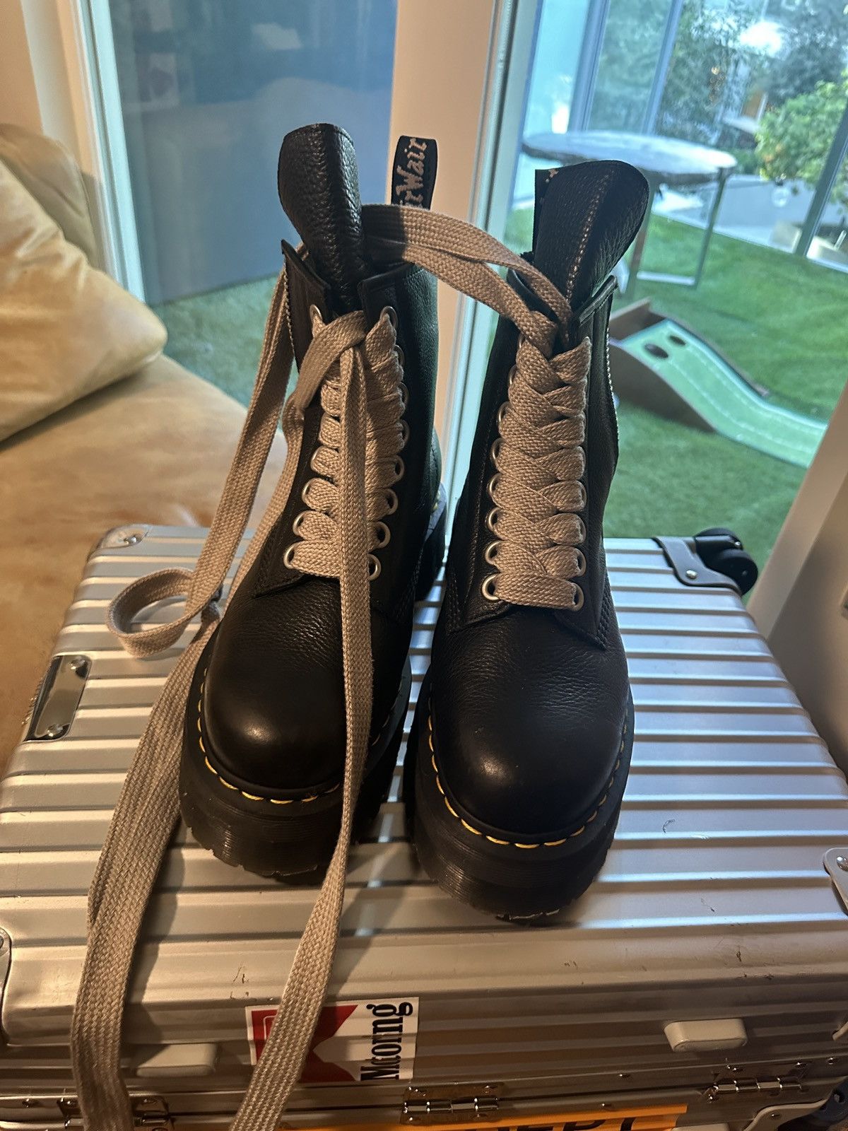 image of Rick Owens X Doc Martens - Combat Boots in Black, Men's (Size 11)