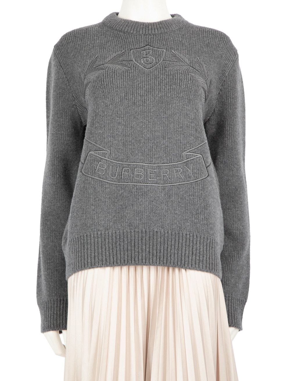 image of Burberry Grey Wool Oak Leaf Crest Jumper, Women's (Size Small)