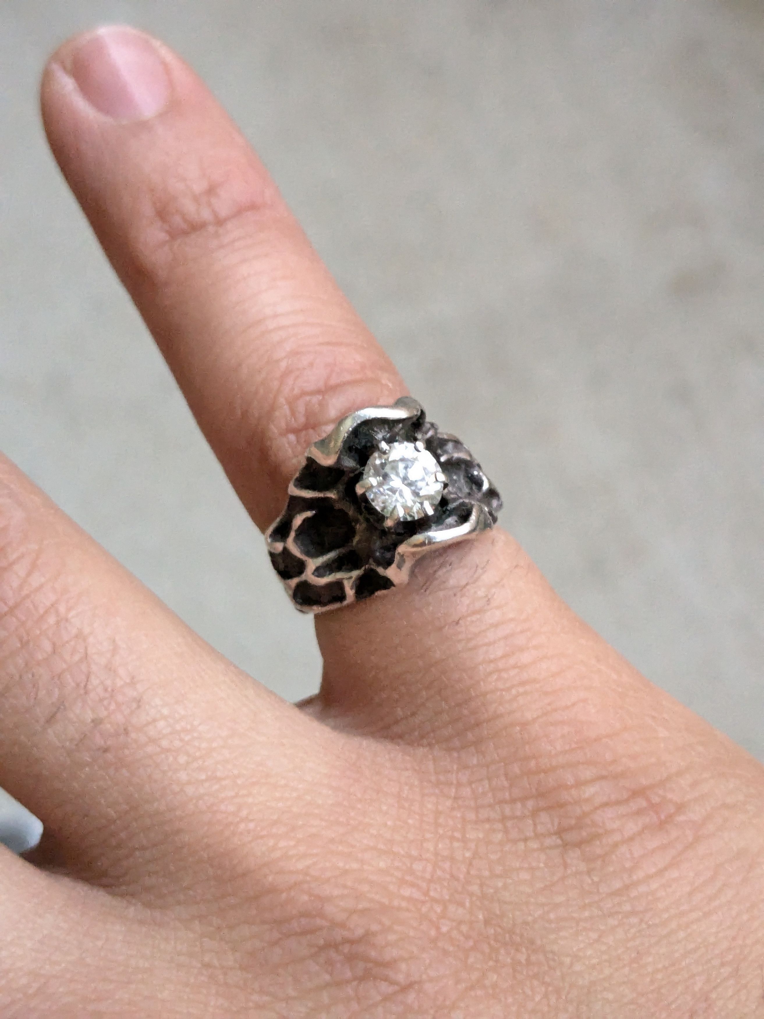 Vintage Vintage Sterling Silver Ring CZ 5 Brutalist Modern Size ONE SIZE - 10 Thumbnail
