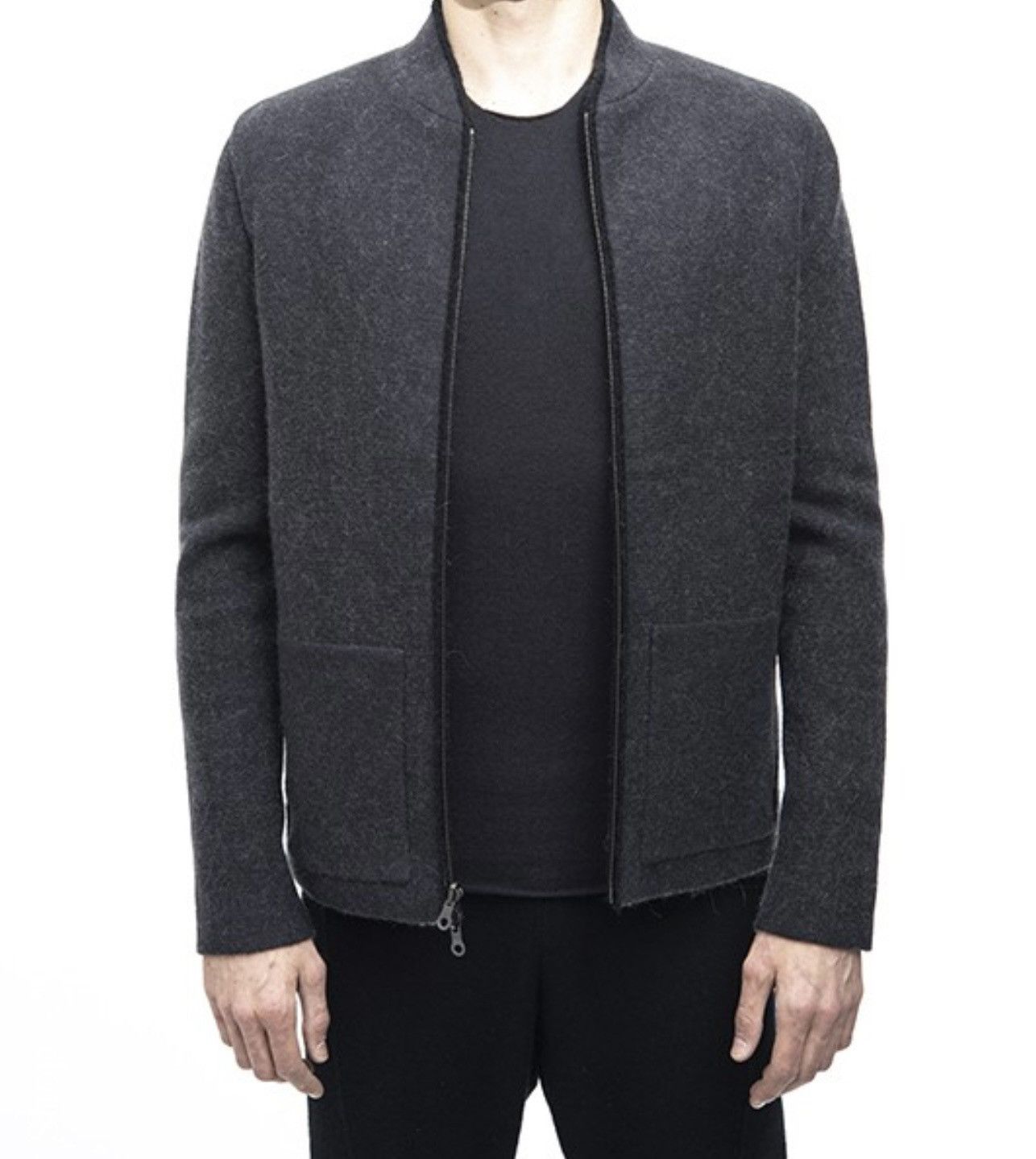 Label Under Construction Reversible wool and angora dark grey bomber Size US L / EU 52-54 / 3 - 1 Thumbnail