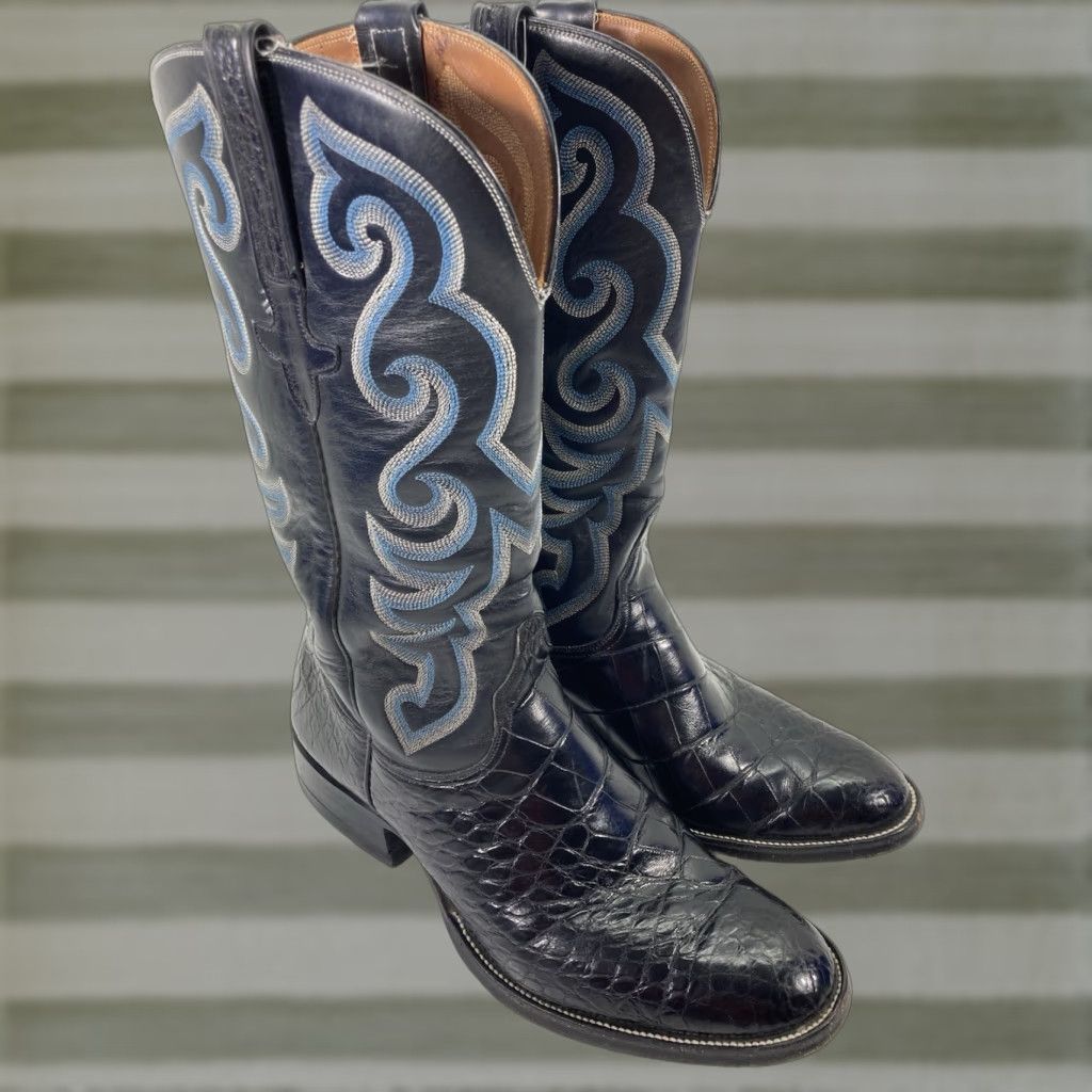 VINTAGE Lucchese Classics Alligator Belly Boots Men 11.5 D Black Leather Western Shoe Mens
