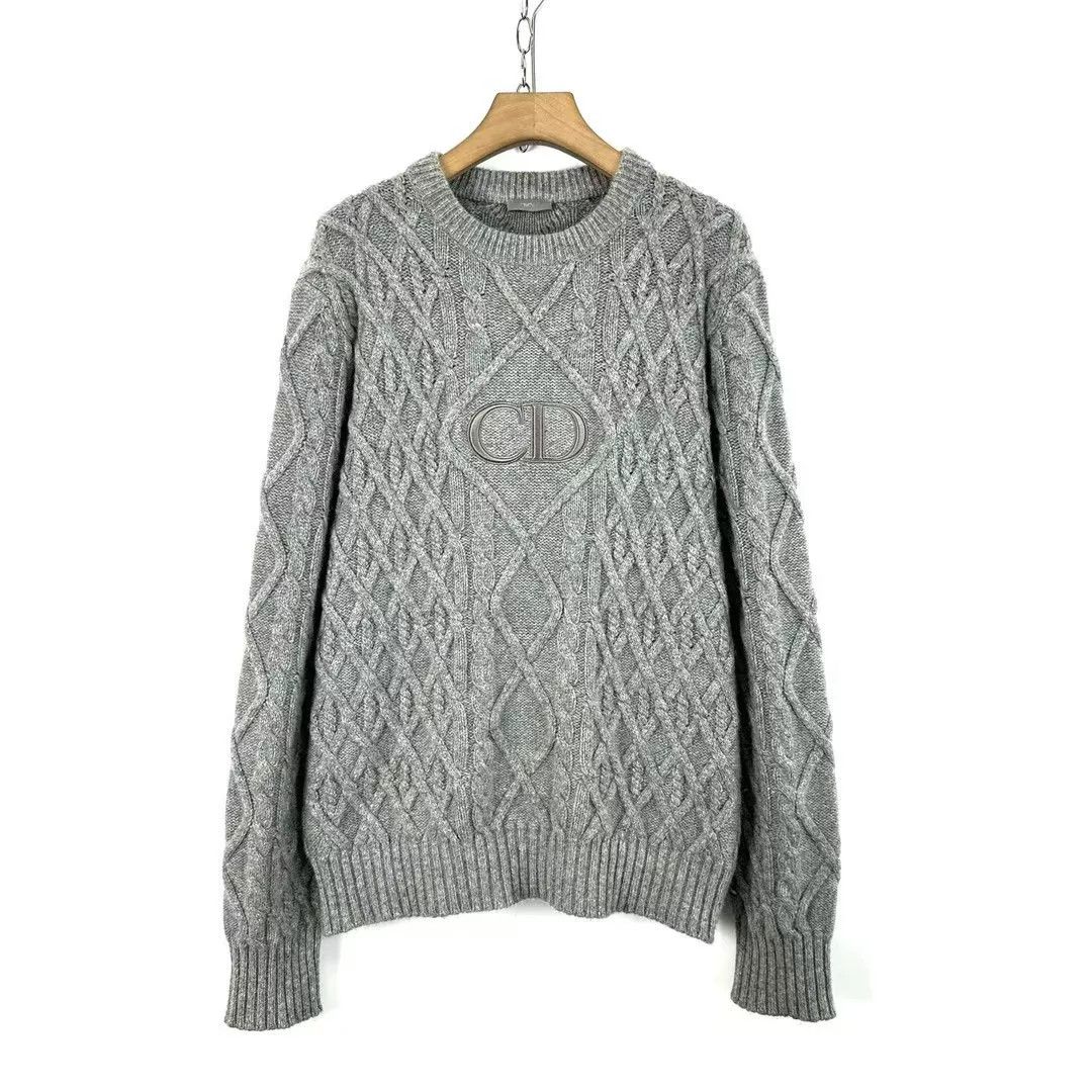 gray cashmere embroidered CD logo sweater