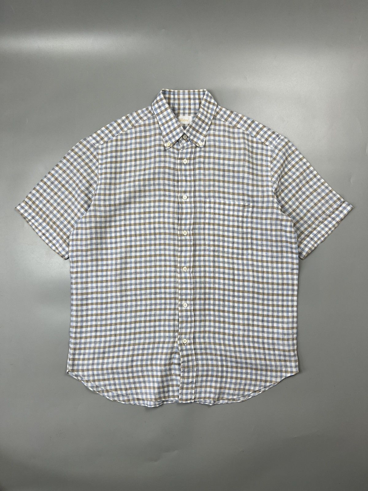 Brioni Short Sleeve Linen Tartan Shirt (Y0543)