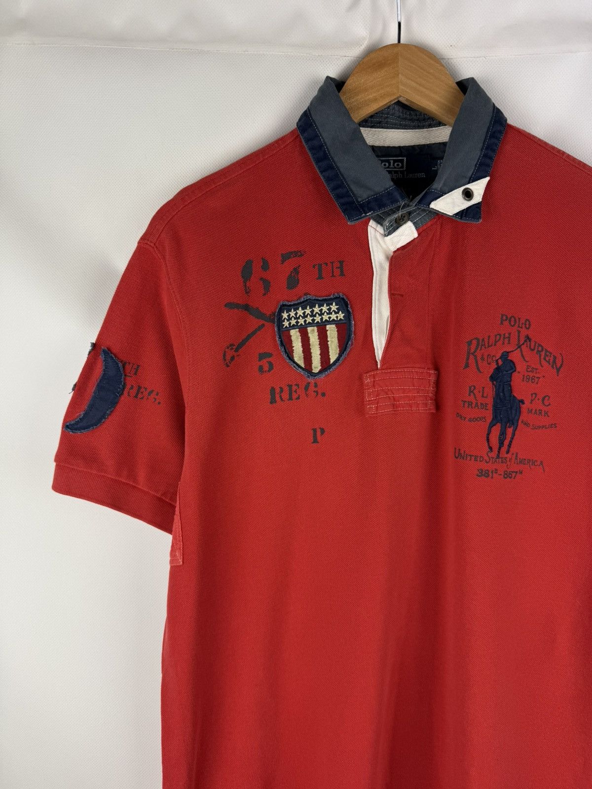 Polo Ralph Lauren Polo By Ralph Lauren Vintage Men USA Flag Logo Polo T Shirt Size US L / EU 52-54 / 3 - 4 Thumbnail