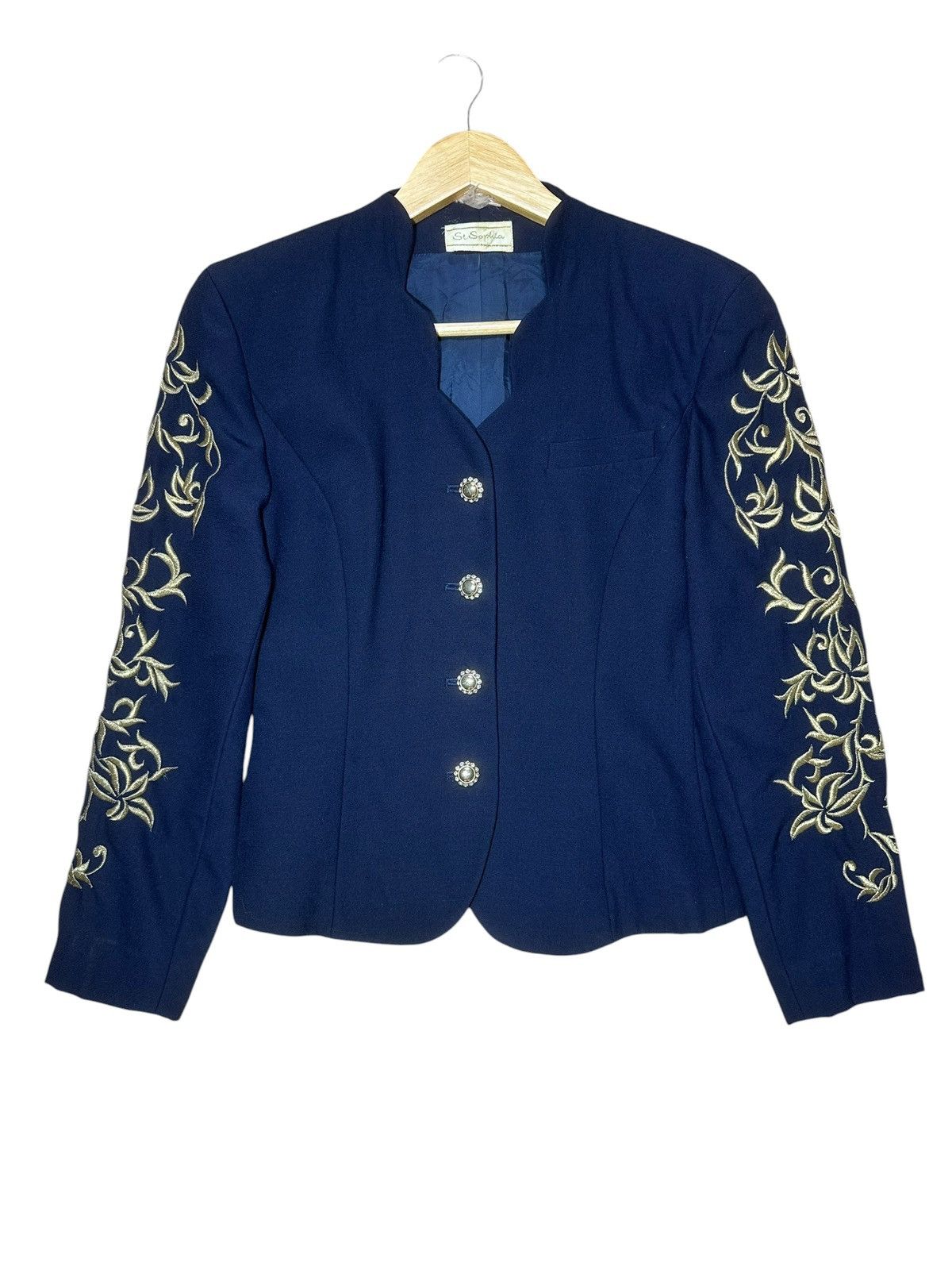 Japanese Brand St.Sophia blazer gold-toned floral embroidery on the sleeves Size S / US 4 / IT 40 - 1 Thumbnail