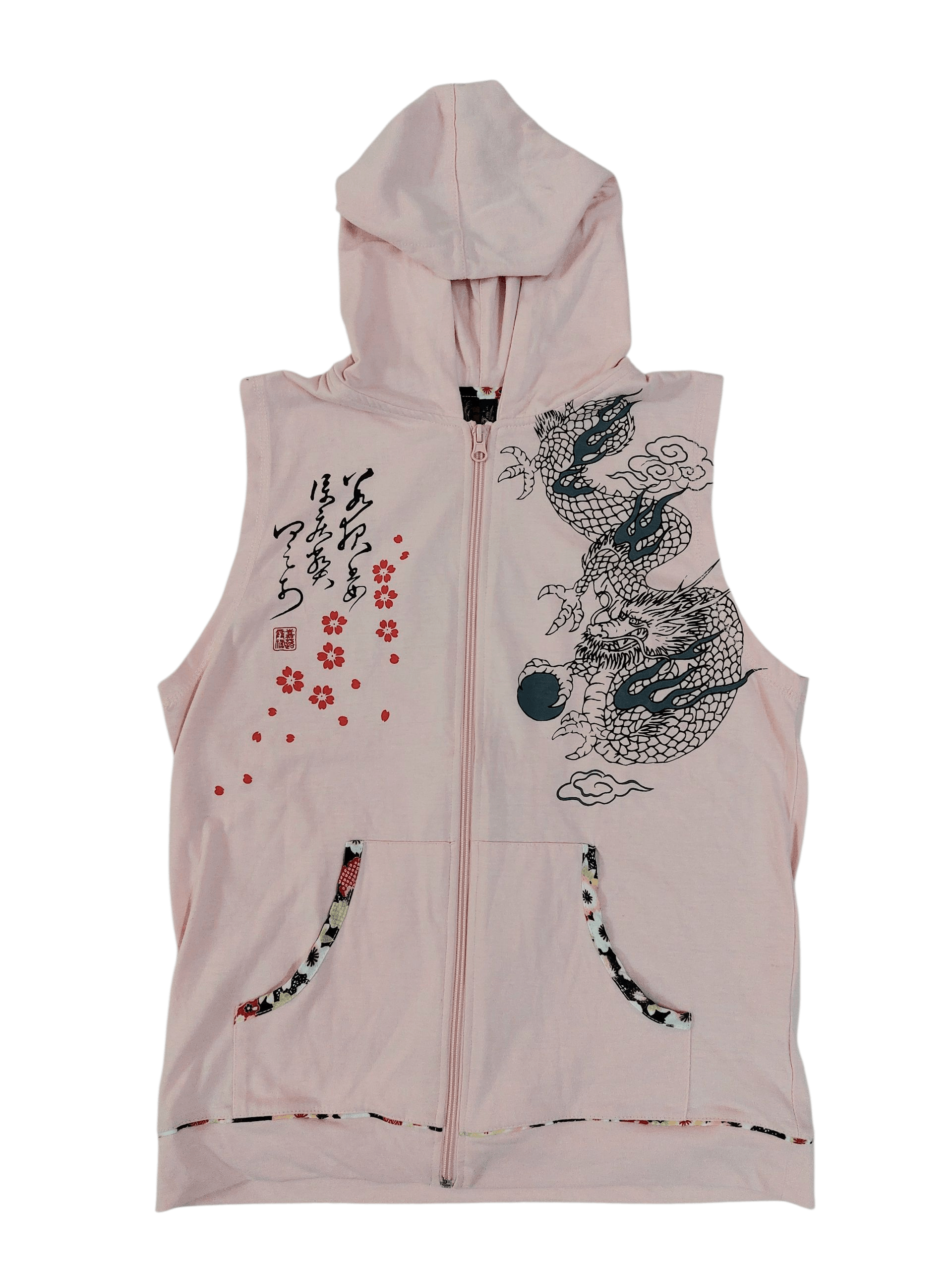 Dragonfly Sleeveless Hoodies Punk Sukajan Sakura Dragon Printed Size US M / EU 48-50 / 2 - 8 Thumbnail