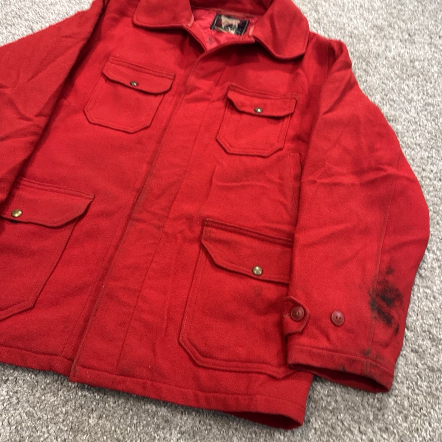 Vintage VINTAGE Woolrich Red Wool Button Front Barn Chore Jacket Coat Bird Lining XL Men Overcoat Button Front Red Bird Lined Woolrich Jacket Coat Mens Size US XL / EU 56 / 4 - 3 Thumbnail
