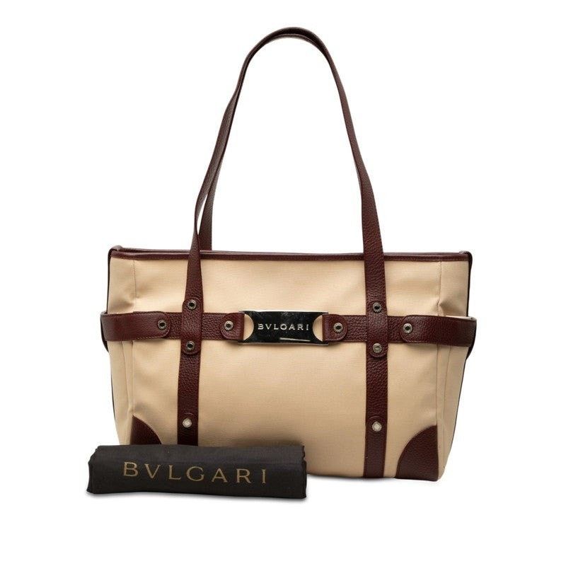 Bvlgari Bvlgari Canvas Leather Tote Bag Beige Size ONE SIZE - 7 Thumbnail