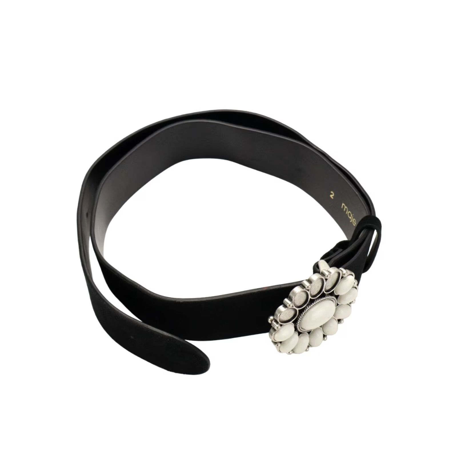 Maje MAJE Belt Women's MEDIUM Leather Press Stud Metal Buckle Black Belt Size ONE SIZE - 2 Thumbnail