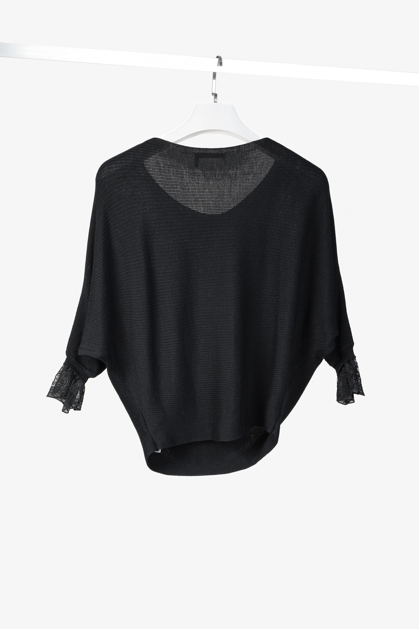 Chloe Chloe Black Ribbed Lace-Cuff 3/4-Dolman-Sleeve Sweater Size XS / US 0-2 / IT 36-38 - 2 Thumbnail