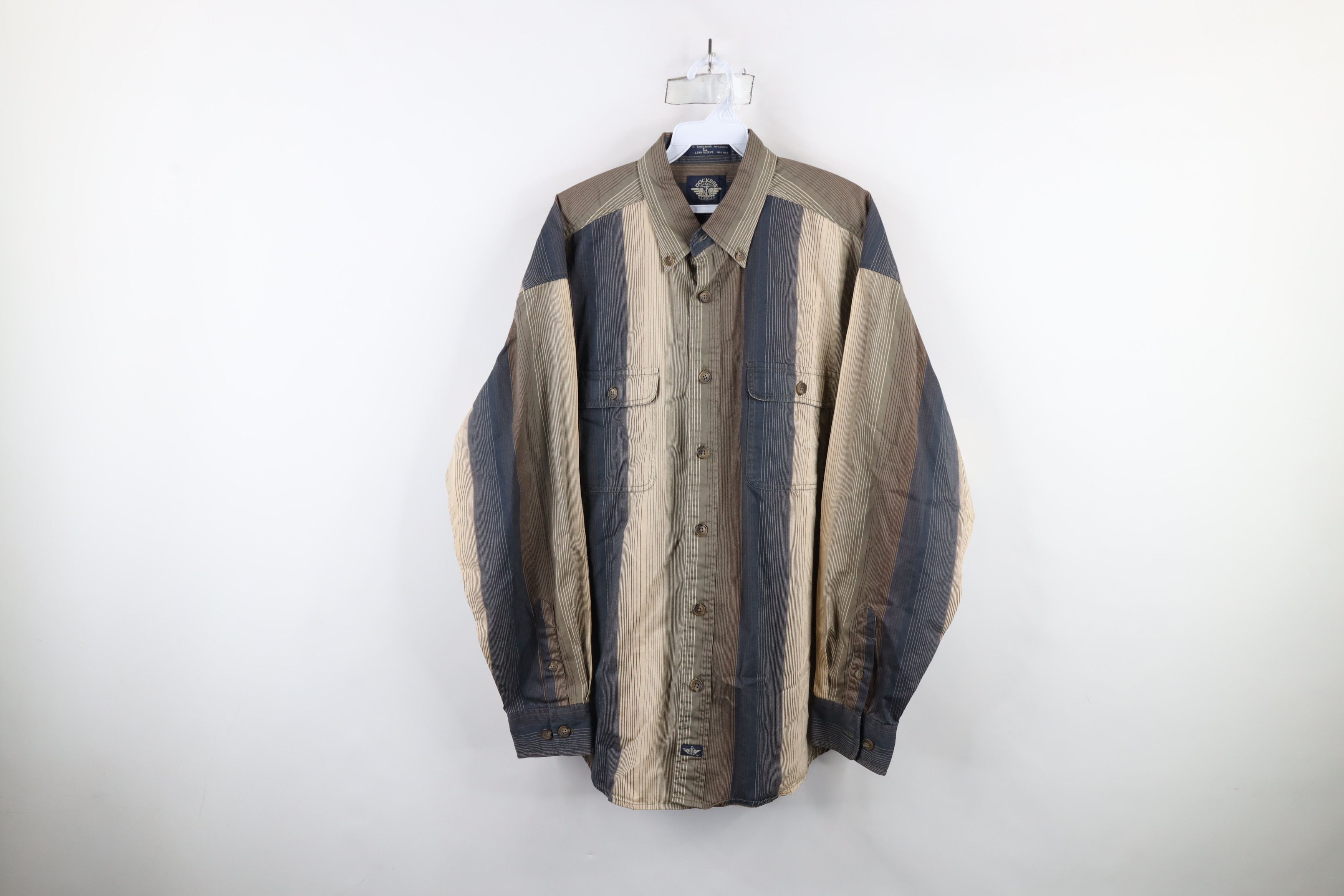 Vintage Vintage 90s Streetwear Striped Button Down Shirt Earth Tone Size US L / EU 52-54 / 3 - 1 Thumbnail