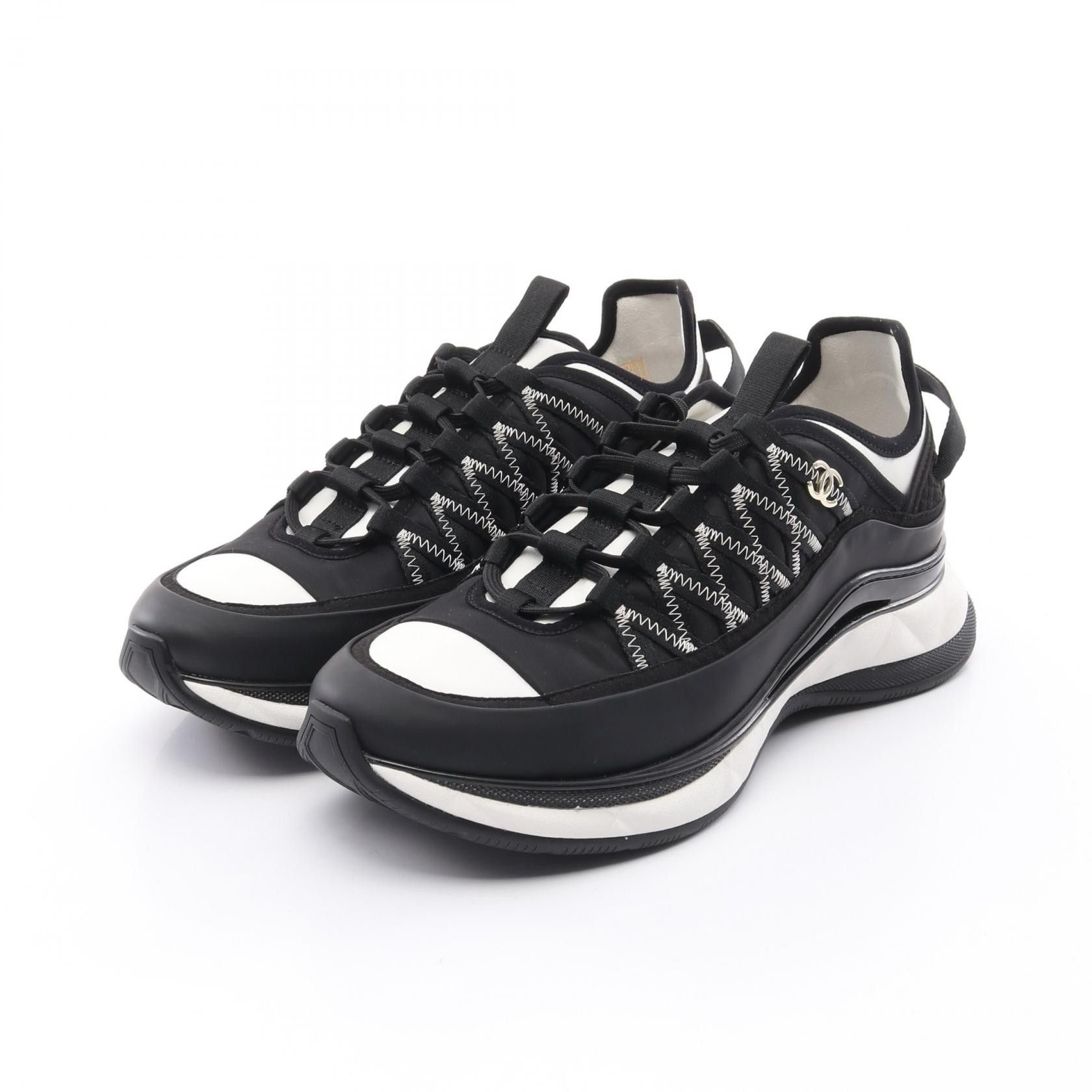 Chanel Chanel Coco Mark Leather Fabric Sneakers Leather Shoes G46010 in Black, Men's