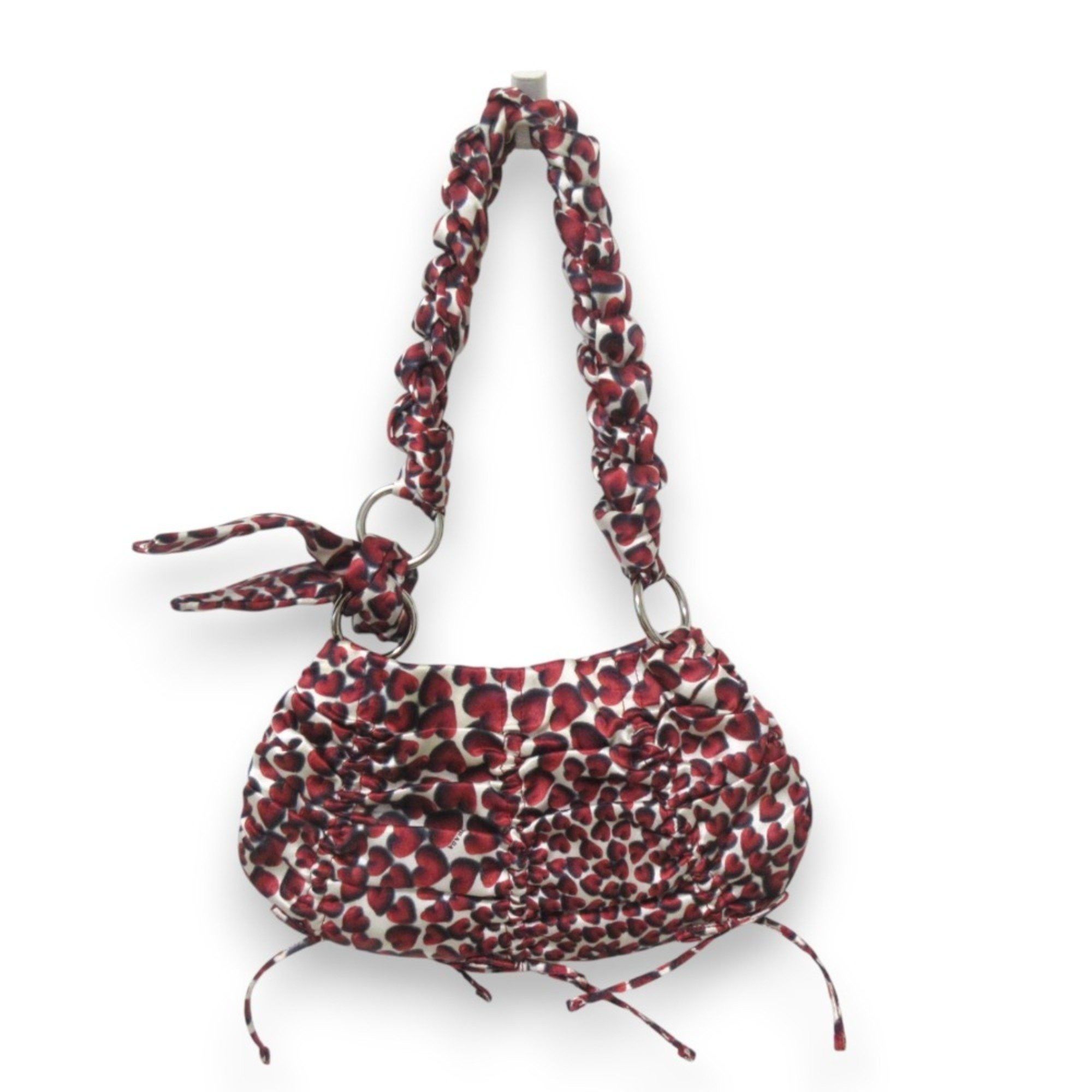 Prada Iconic Heart Print Silk Satin Shoulder Evening Silk Satin Evening Bag Shoulder Red Ladies, Women's