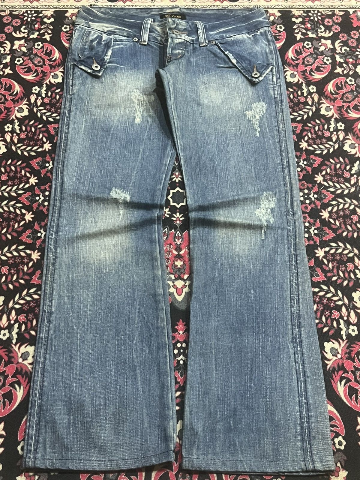 If Six Was Nine Japanese Brand C-ism Low Rise Fringe Distressed Flare Jeans Size 30" / US 8 / IT 44 - 1 Thumbnail