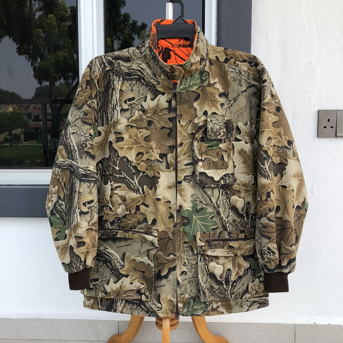image of Bomber Jacket Realtree Advantage Ten Mile Cloth Hunting Reversible Jacket in Brown Orange (Size Med