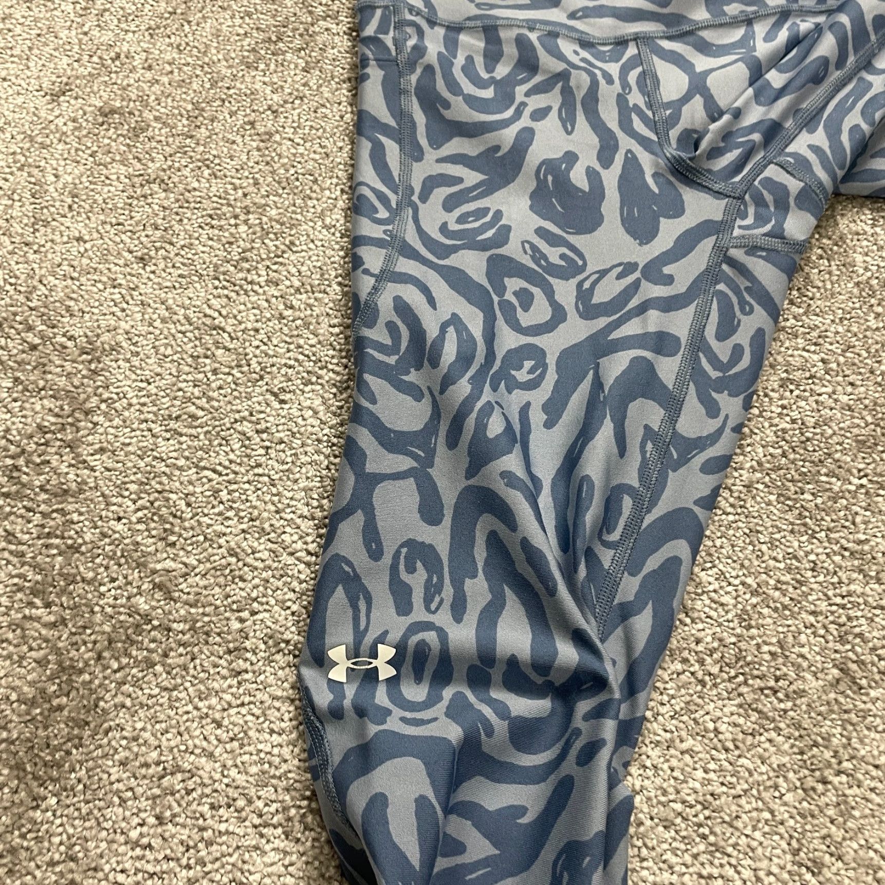 Under Armour VINTAGE Under Armour Compression Leggings Womens S/M Blue Patterned Athletic Gym 25x24 Size 28" / US 6 / IT 42 - 4 Thumbnail