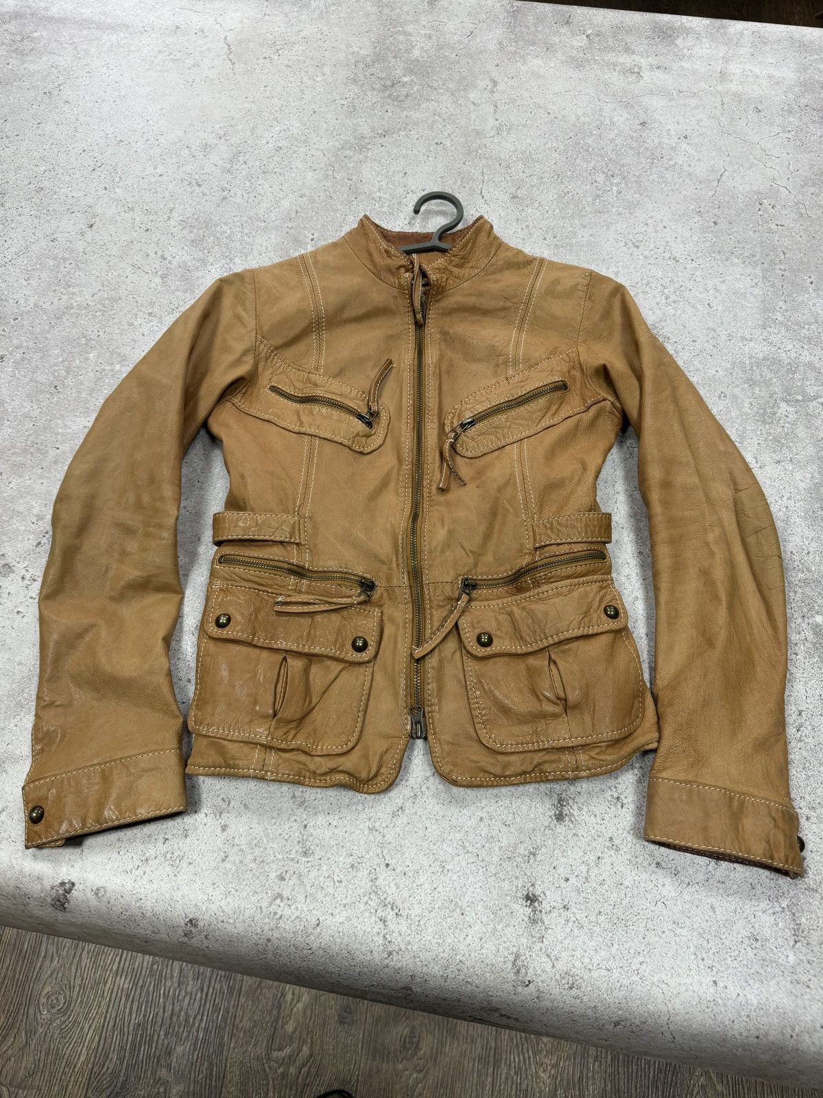 Vintage Real Leather Multipocket Cargo Jacket