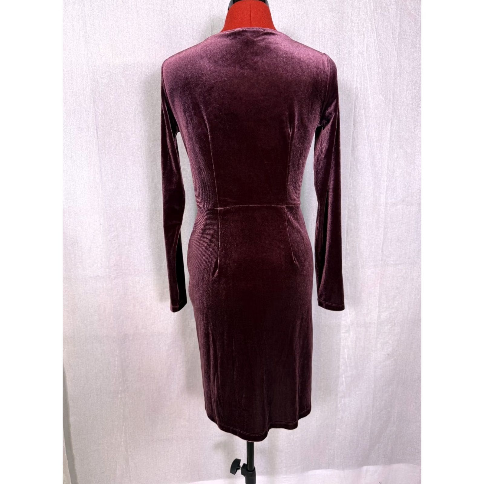 Loft LOFT Dress Womens XS Purple Velvet Wrap Women Elastic Waist Long Sleeve neck Stretch D493 Size XS / US 0-2 / IT 36-38 - 5 Thumbnail
