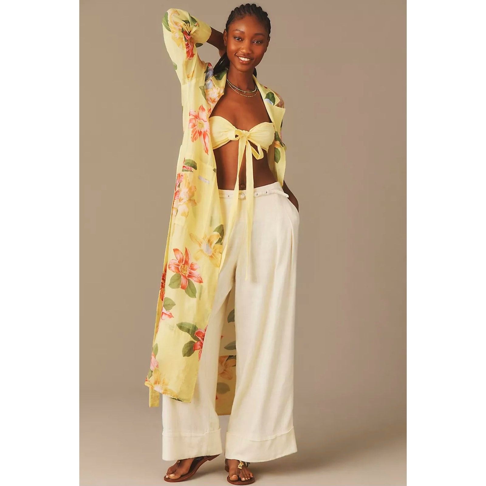 Anthropologie NWT Maeve Sheer Floral Printed Trench Coat $158 XXS Yellow Size XXS / US 00 / IT 34 - 2 Thumbnail
