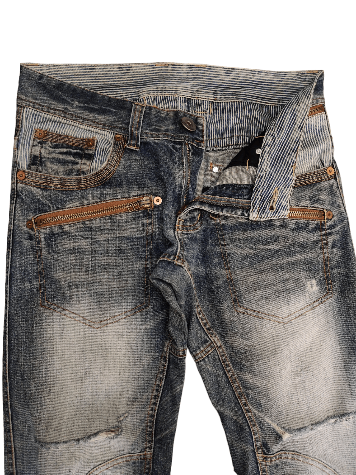 Comme des Garcons × Undercover Made In Heaven Distress Spiral Cut Denim Jean Y2k Streetwear Size US 33 - 11 Thumbnail