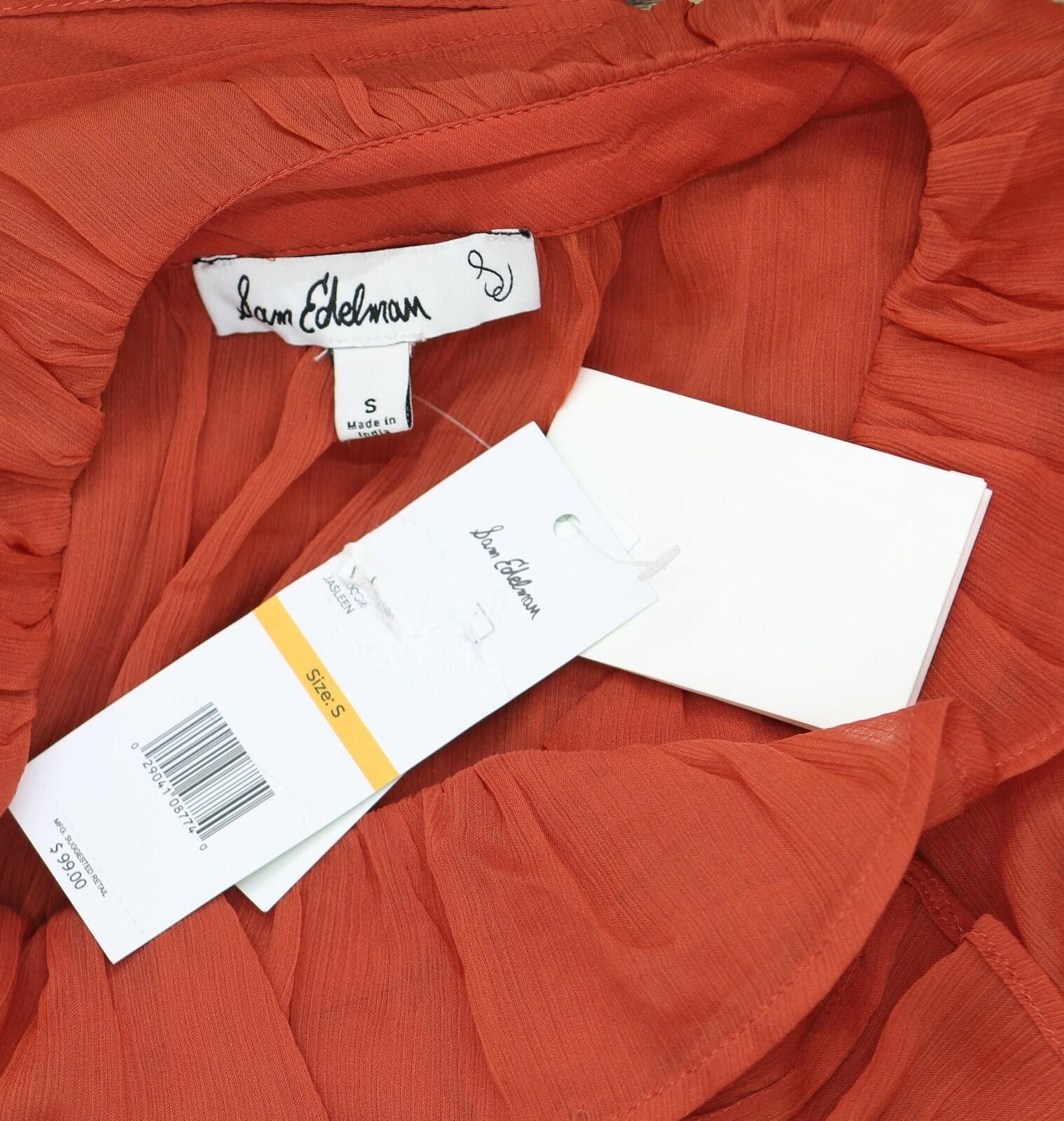 Other Nwt Sam Edelman Sleeve Button Front Top Blouse Red Orange S Size S / US 4 / IT 40 - 3 Thumbnail