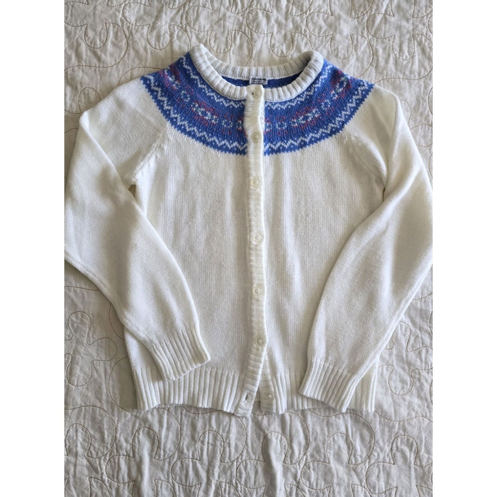 Vintage VINTAGE Faire Isle White & Blue Acrylic Sweater Womens M/L 70s 80s knit Size M / US 6-8 / IT 42-44 - 2 Thumbnail