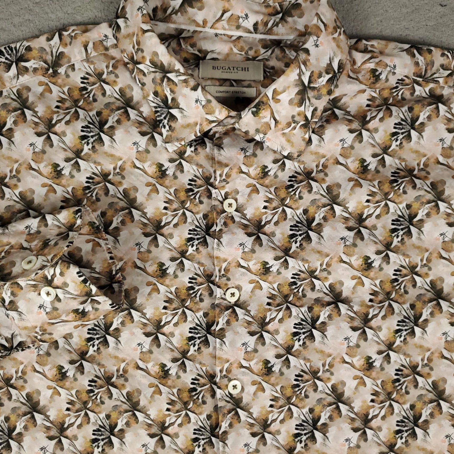 BUGATCHI Bugatchi Uomo Shirt Mens XL Beige Floral Button-Up Long Sleeve Size US XL / EU 56 / 4 - 2 Thumbnail