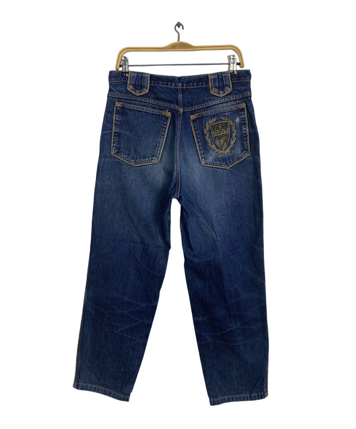 image of Vintage 90's Santa Fe Indigo Denim Jeans Embroidery Logo Back Pocket in Blue, Men's (Size 32)
