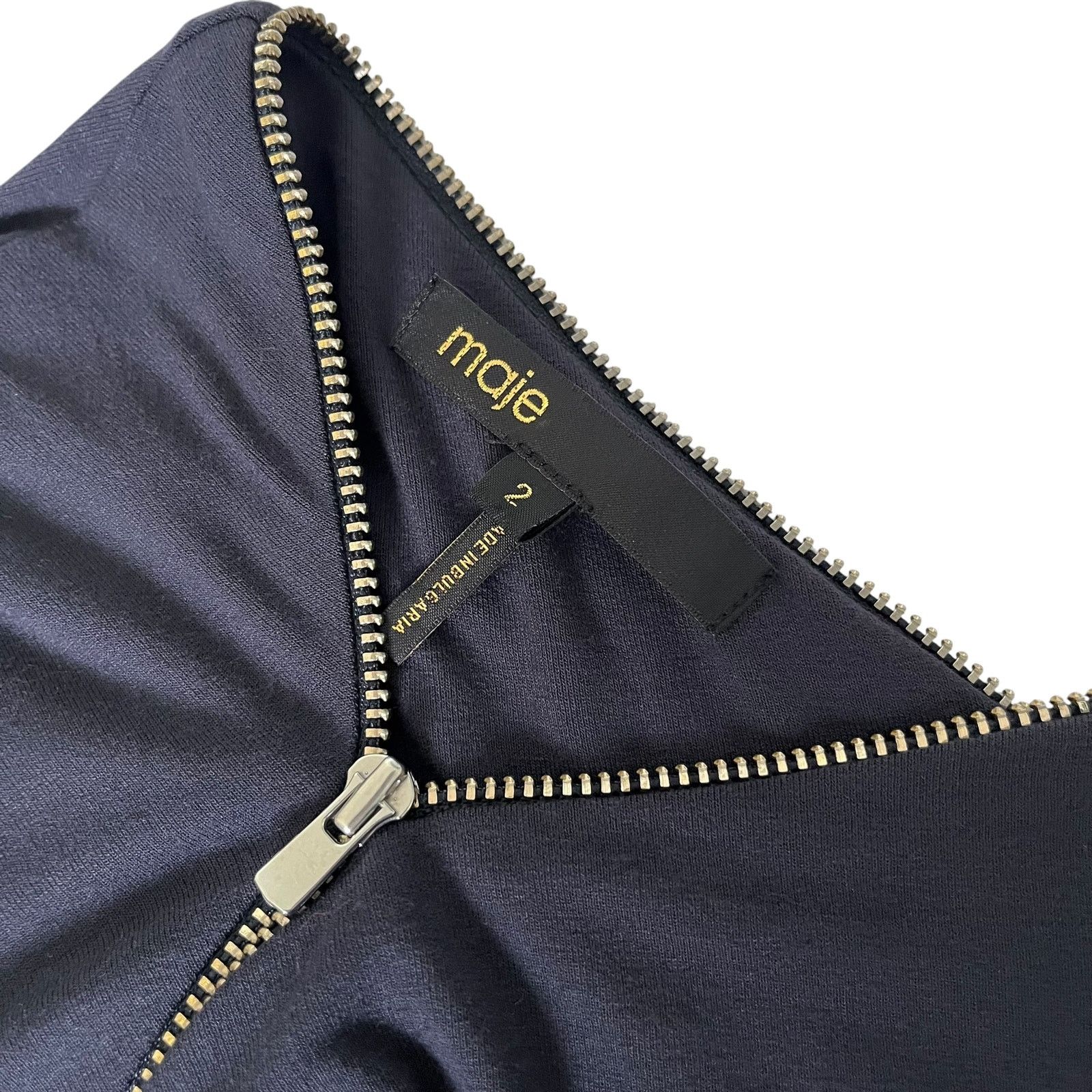 Maje Maje Rouage Dark Blue Asymmetric Zipper Bodycon Mini Dress Size M / US 6-8 / IT 42-44 - 4 Thumbnail