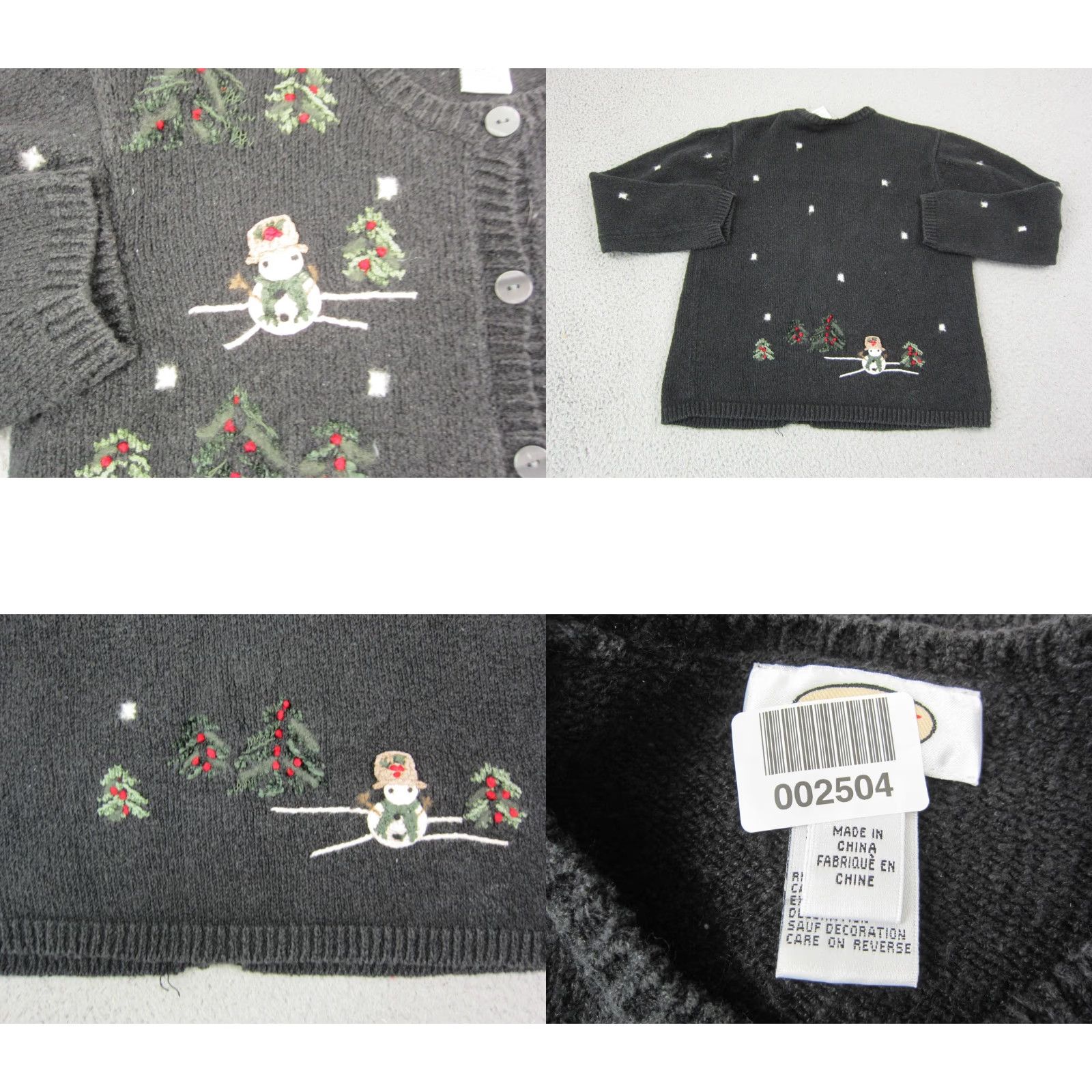 Talbots Talbots Cardigan Women S Black Christmas Embroidered Holiday Sweater Knit Crew Neck Long Sleeve Casual Autumn Winter Size S / US 4 / IT 40 - 8 Thumbnail
