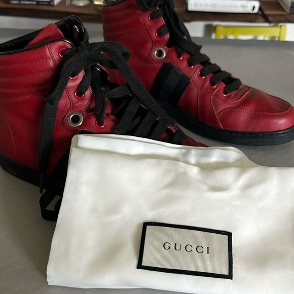 Gucci Gucci Silverstone NS Nylon High 'Red' Viaggio Leather Stripe Size US 7 / EU 40 - 11 Thumbnail