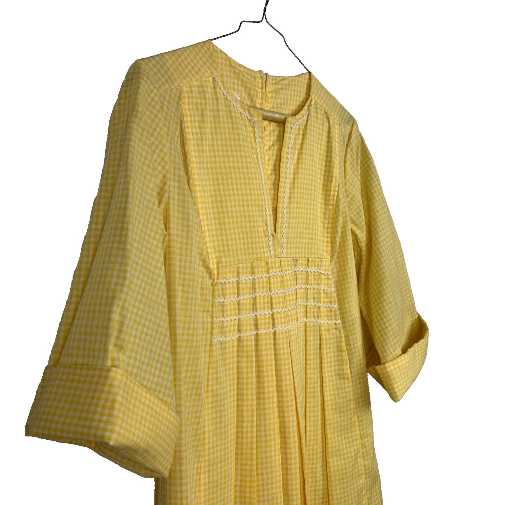 Vintage Vintage Smart Time Yellow White Gingham Plaid House Dress Chest 16.5" Adults Regular XS Yellow Womens 50s GoGo Mod House Dress Size XXL / US 16-18 / IT 52-54 - 2 Thumbnail