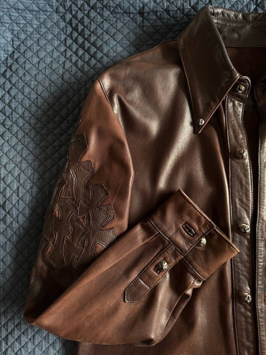 Chrome Hearts 1/1 2002 Custom Order Chrome Hearts Brown Leather Shirt sz S Size US S / EU 44-46 / 1 - 2 Thumbnail