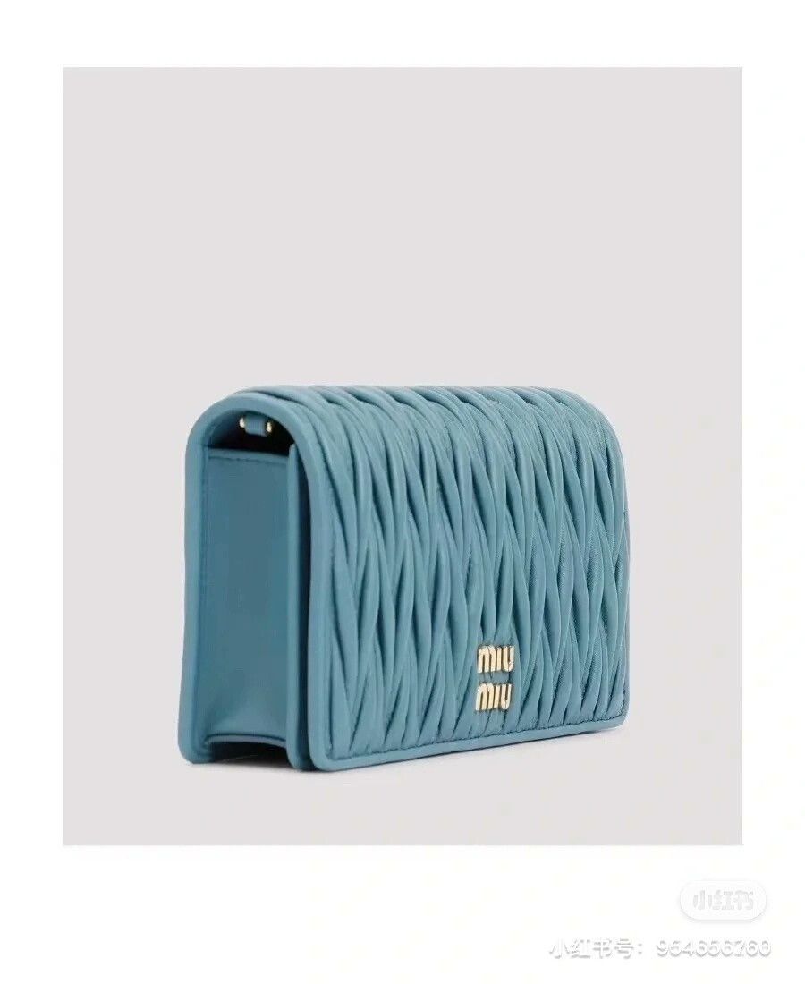 Miu Miu MiuMiu Blue Pleated Flap Chain WOC Size ONE SIZE - 1 Thumbnail