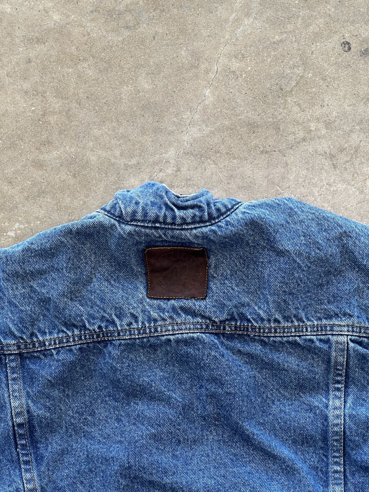 Vintage 90s Marlboro Leather Collar Denim Jacket Medium