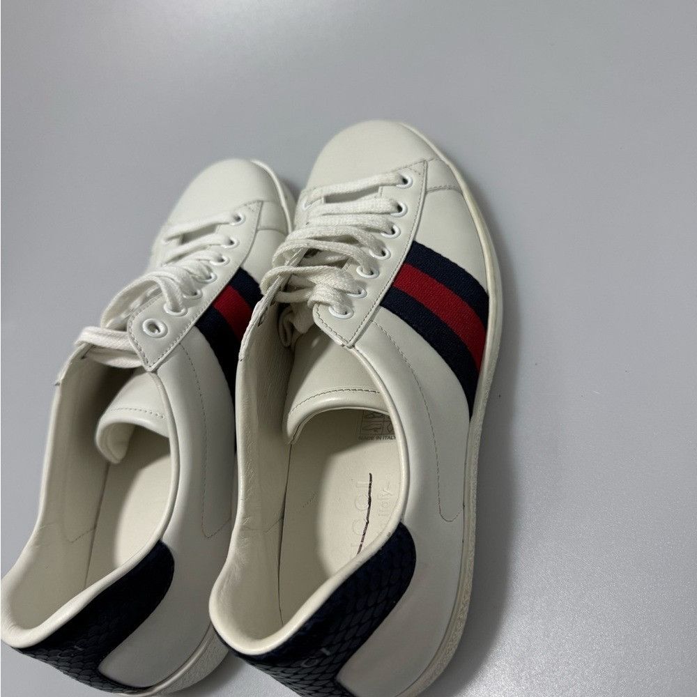Gucci Gucci New Ace Leather Sneakers White Navy Men’s UK 6/US 7 Size US 7 / EU 40 - 6 Thumbnail