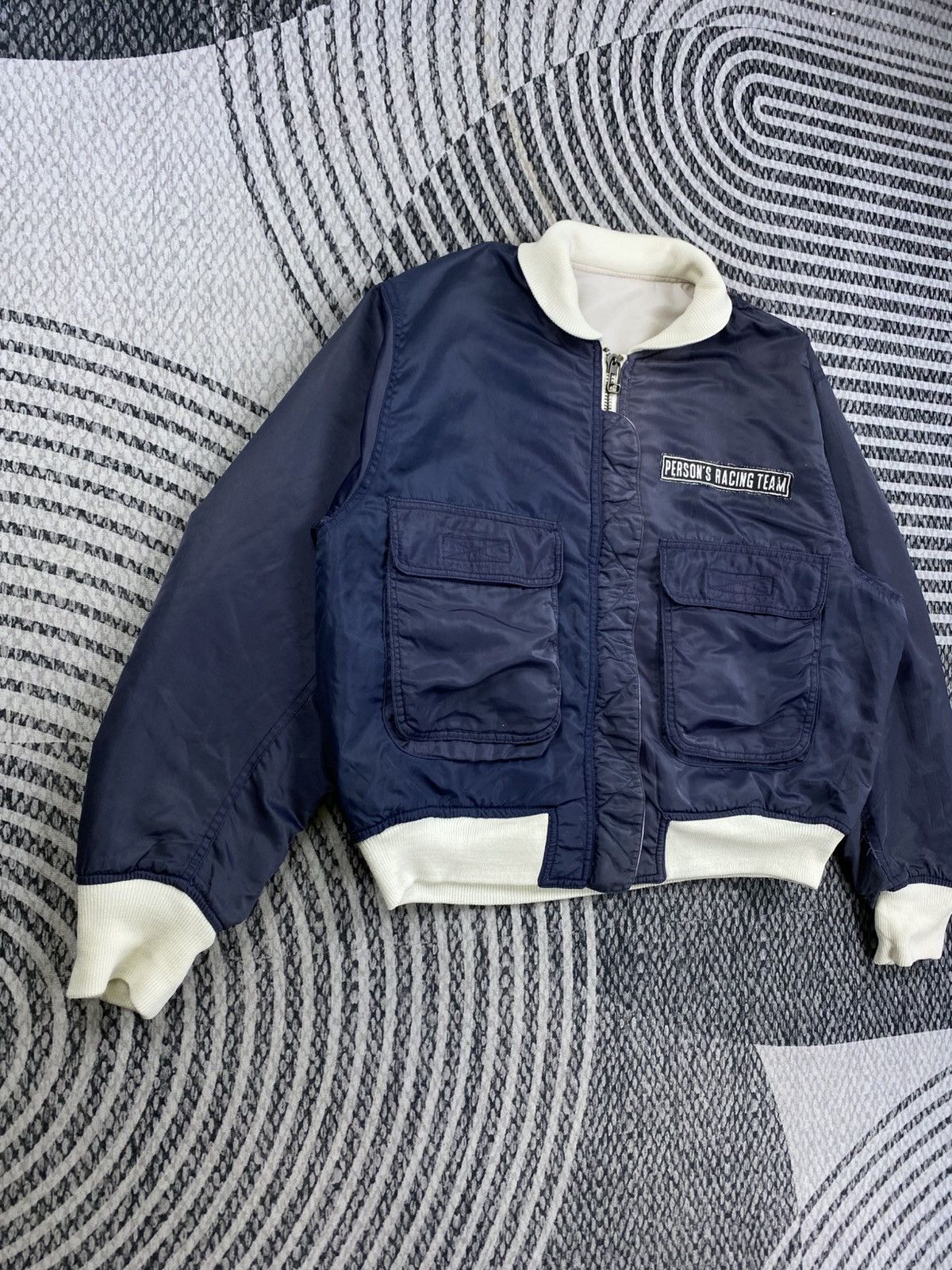Vintage Vtg Person Racing Team Riversible Bomber Jacket With Patches Size US L / EU 52-54 / 3 - 8 Thumbnail