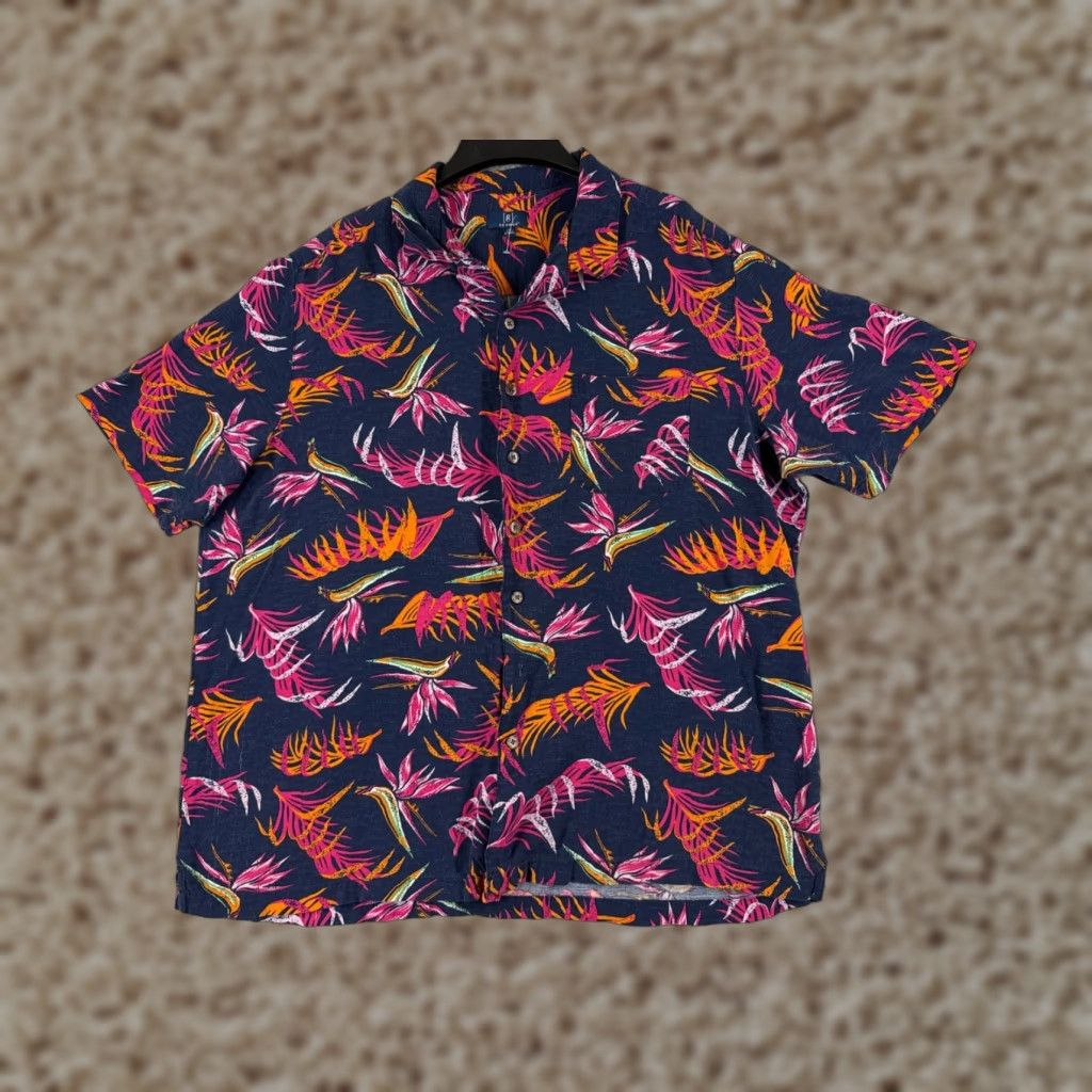 George George Shirt Men 2XL XXL Floral Hawaiian Beach Bird Of Paradise Pink Blue Orange Size US XXL / EU 58 / 5 - 1 Thumbnail