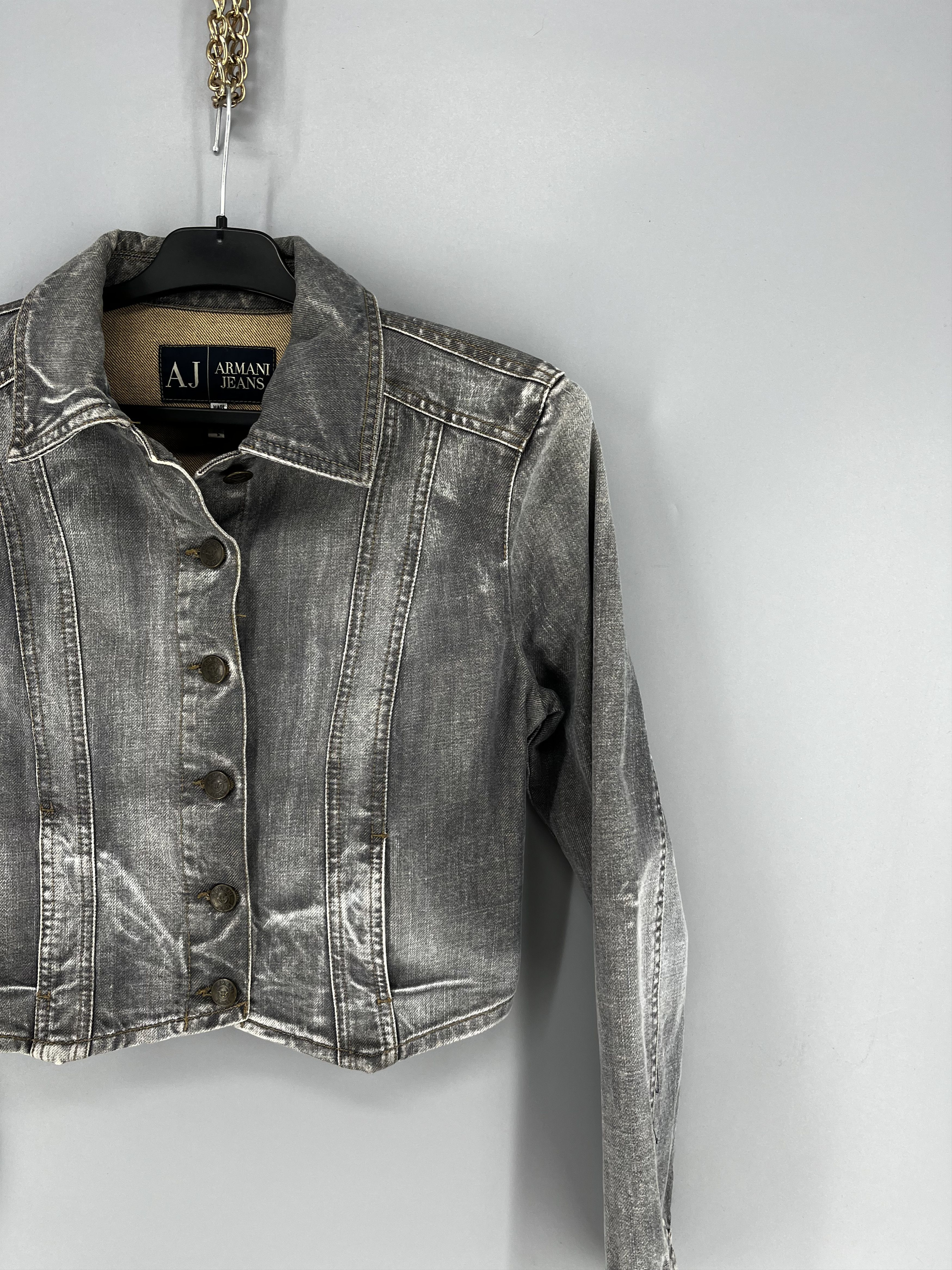 Armani Vintage Y2K Armani Exchange Grey Denim Wash Zip Up Jacket Size S / US 4 / IT 40 - 6 Thumbnail