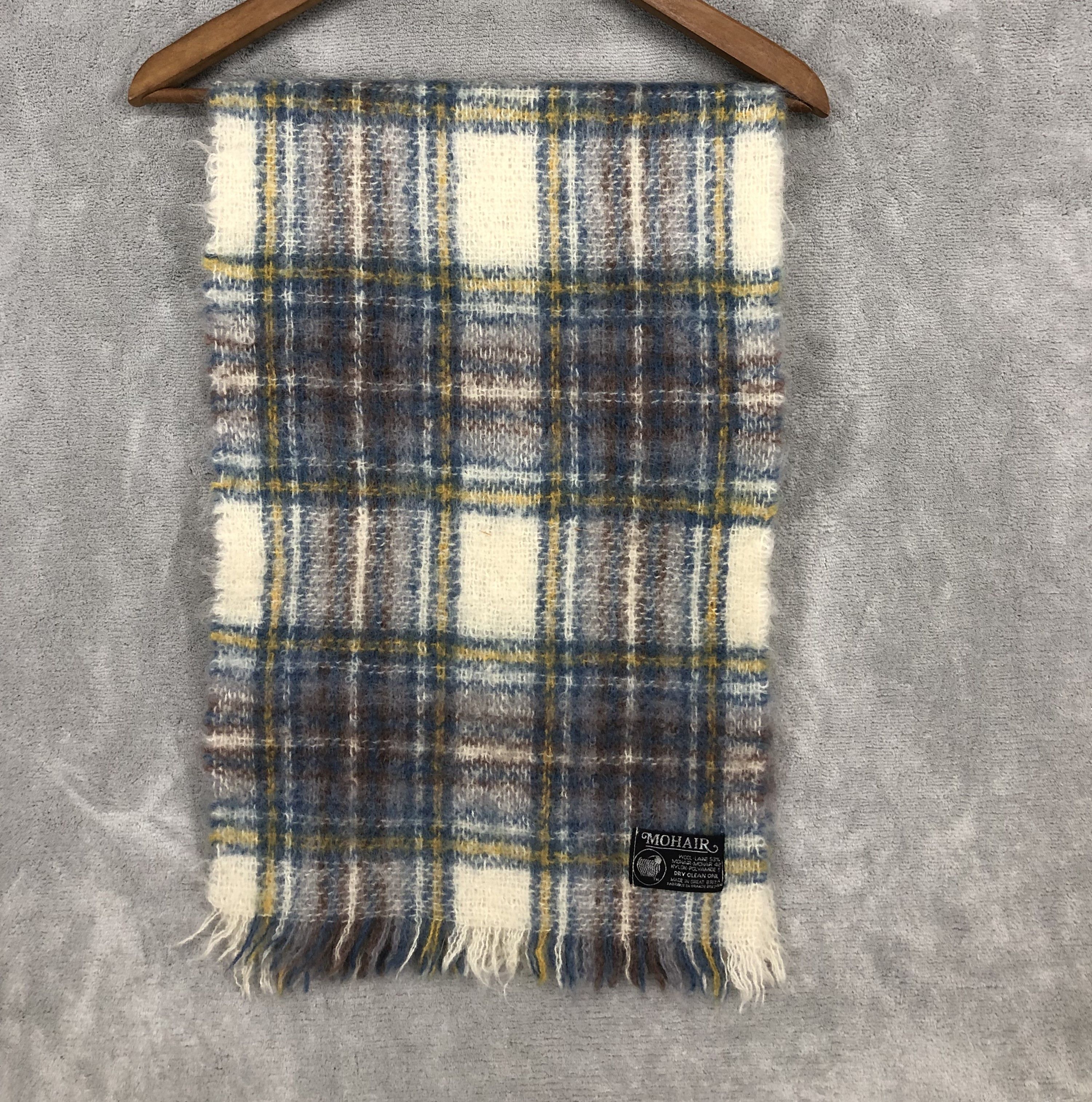 image of Vintage Mohair Multicolor Checkered Scarf Muffler, Men's