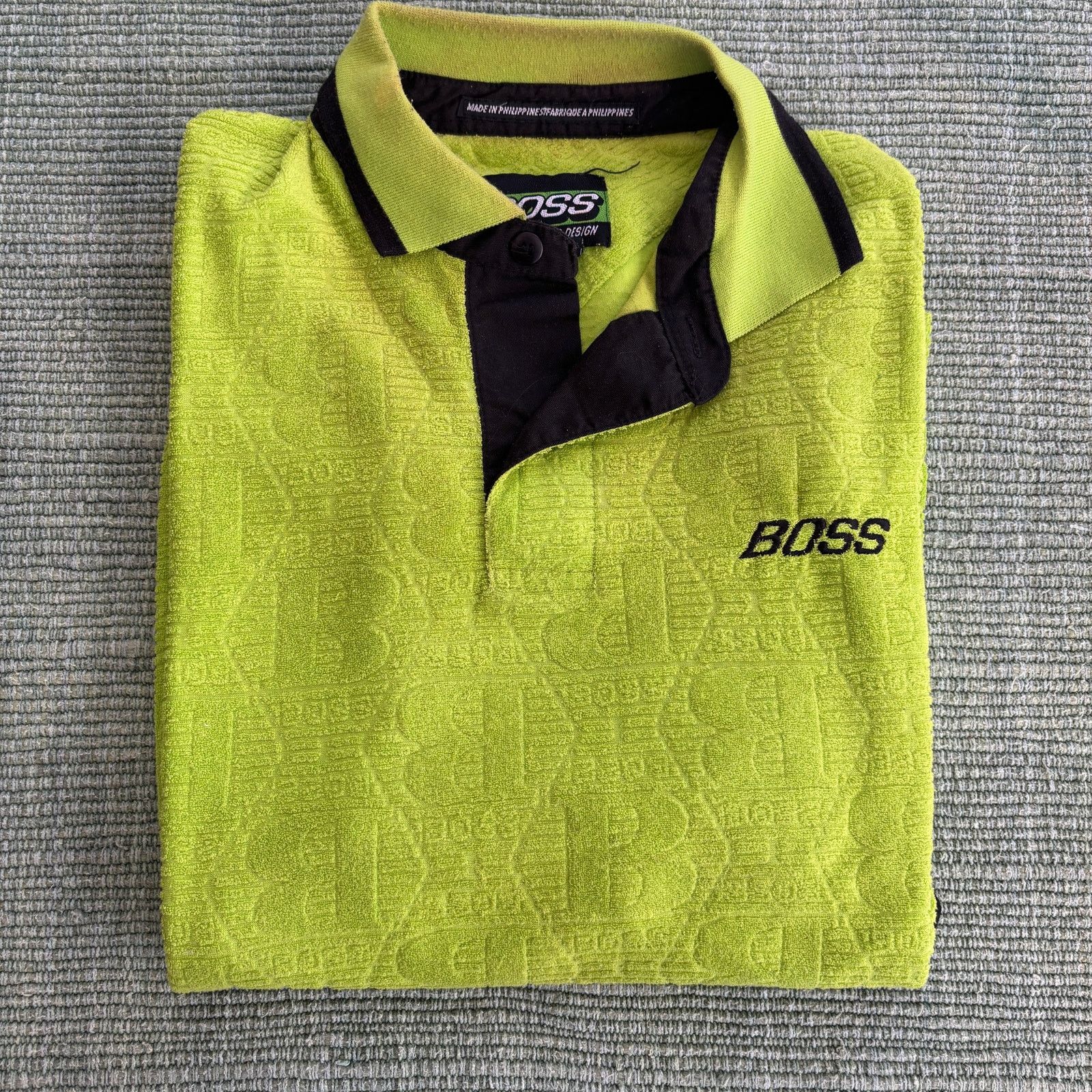 Vintage Y2K lime green BOSS terrycloth texture patterned baggy shirt Size US XL / EU 56 / 4 - 1 Thumbnail