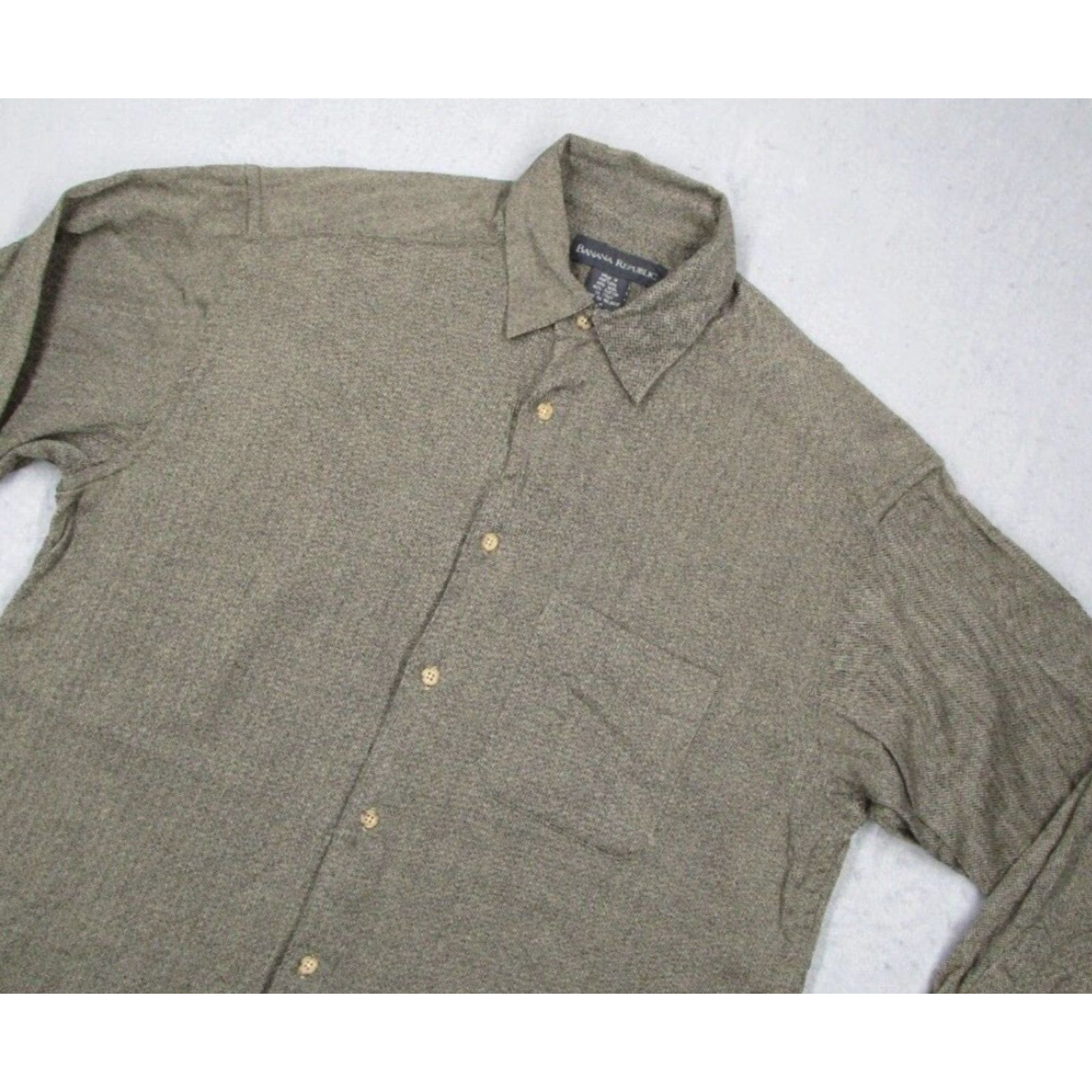 Banana Republic VINTAGE Banana Republic Men's Button-Up Shirt Long Sleeve Collared Wool/Cotton Tweed Geometric Pattern 90s Casual Winter Medium Brown Size US M / EU 48-50 / 2 - 2 Thumbnail