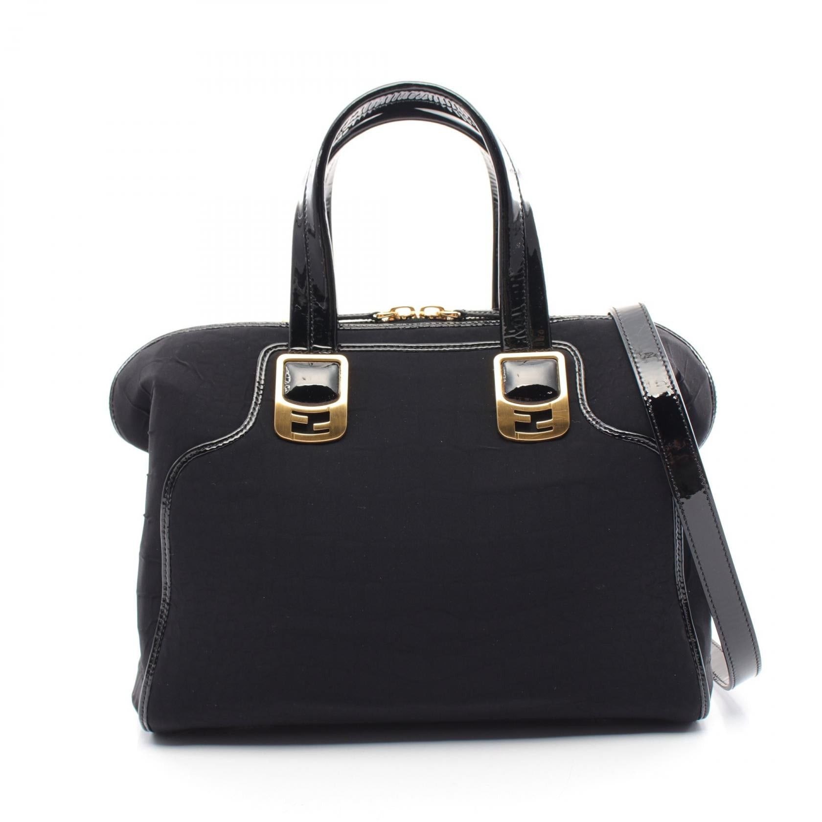 Fendi Fendi Chameleon Handbag Crocodile Pattern Fabric Patent Leather Black Size ONE SIZE - 1 Thumbnail