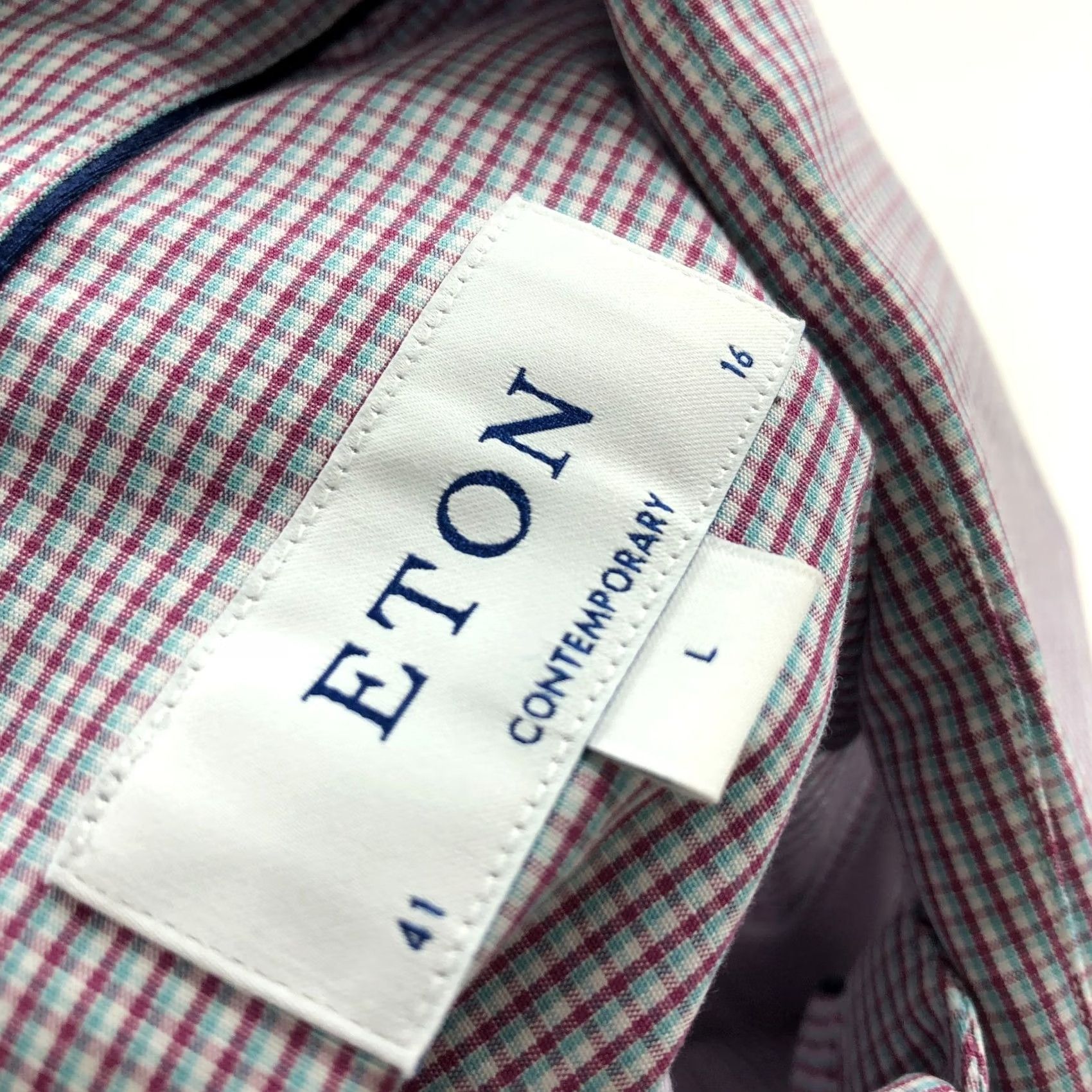 Eton ETON CONTEMPORARY Dress Shirt Plaid Red 16/32 Long Sleeve Button Cuff Mens Regular 100% Cotton Size 42R - 8 Thumbnail