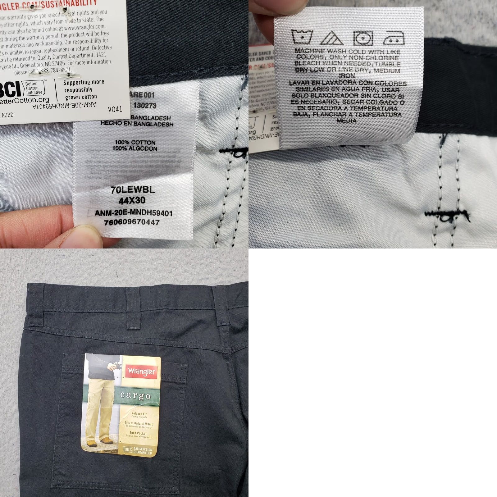 Wrangler Wrangler Mens Cargo Pants 44x30 Black Twill Relaxed Pocket Cargo Pocket 70LEWBL - 100% Cotton, Button, Zipper, Straight, Size 44, NWT Size US 44 / EU 60 - 8 Thumbnail