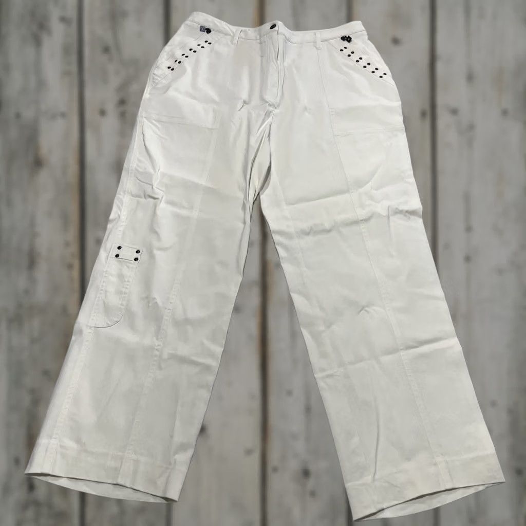 Vintage Jamie Sadock Pant Women 14 Stretch Straight Leg Ivory Golf Pockets Rayon Spandex Size 36" / US 14 / IT 50 - 1 Thumbnail