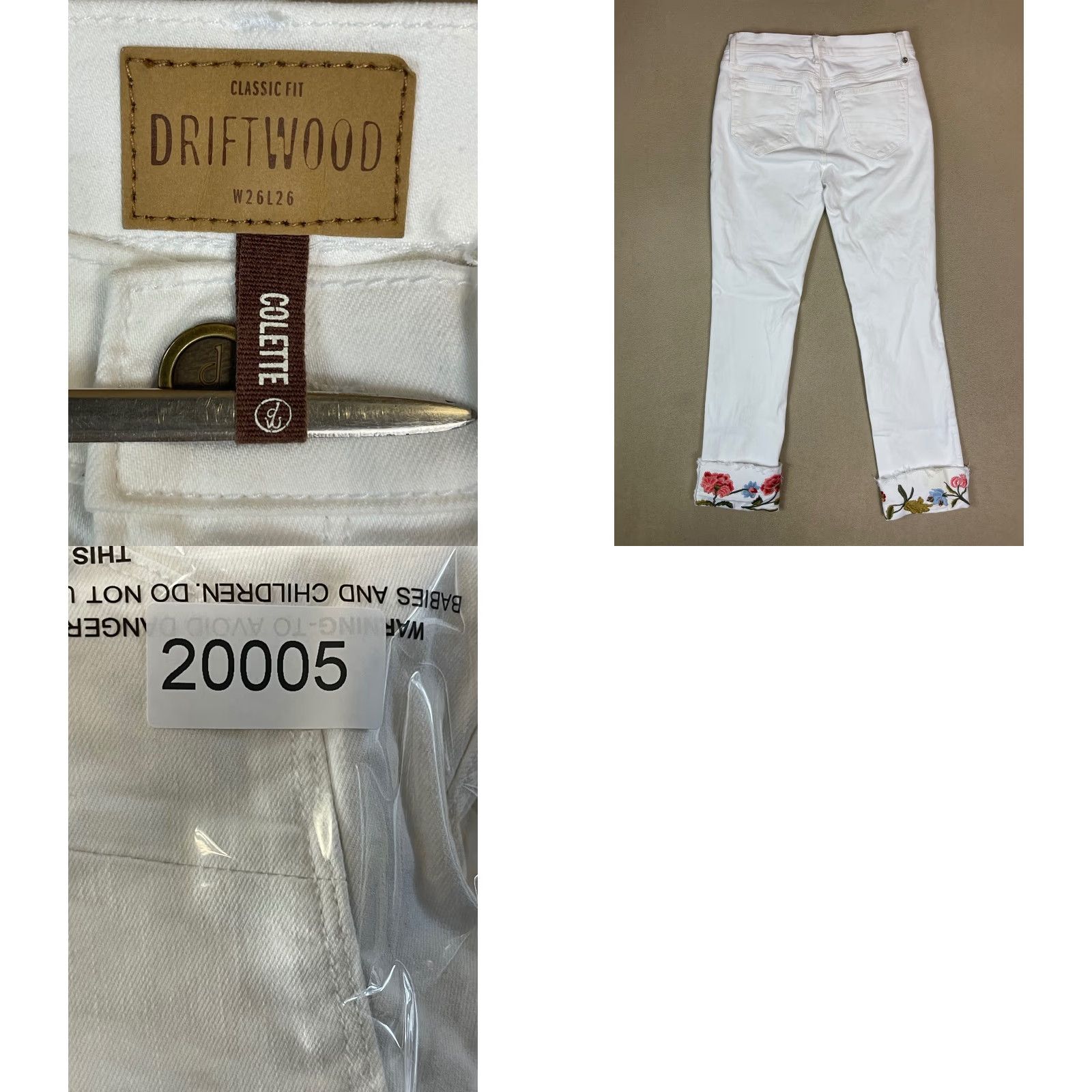 Vintage Driftwood Womens White Floral Embroidered Crop Straight Leg Jeans Size 26 Size 26" / US 2 / IT 38 - 9 Thumbnail