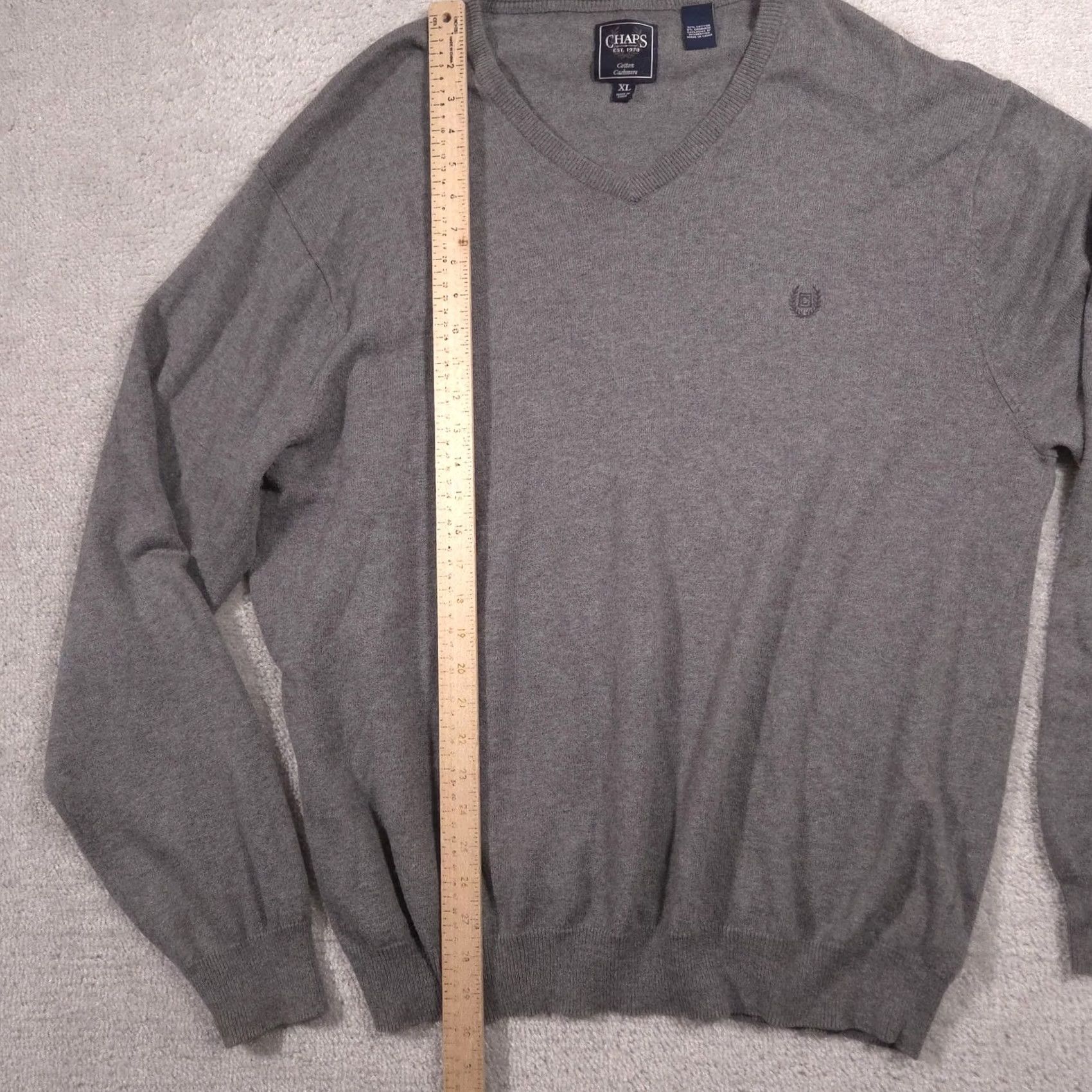 Chaps Chaps Sweater Mens XL Gray Cotton Cashmere V Neck Knit Pullover Classic Size US XL / EU 56 / 4 - 7 Thumbnail